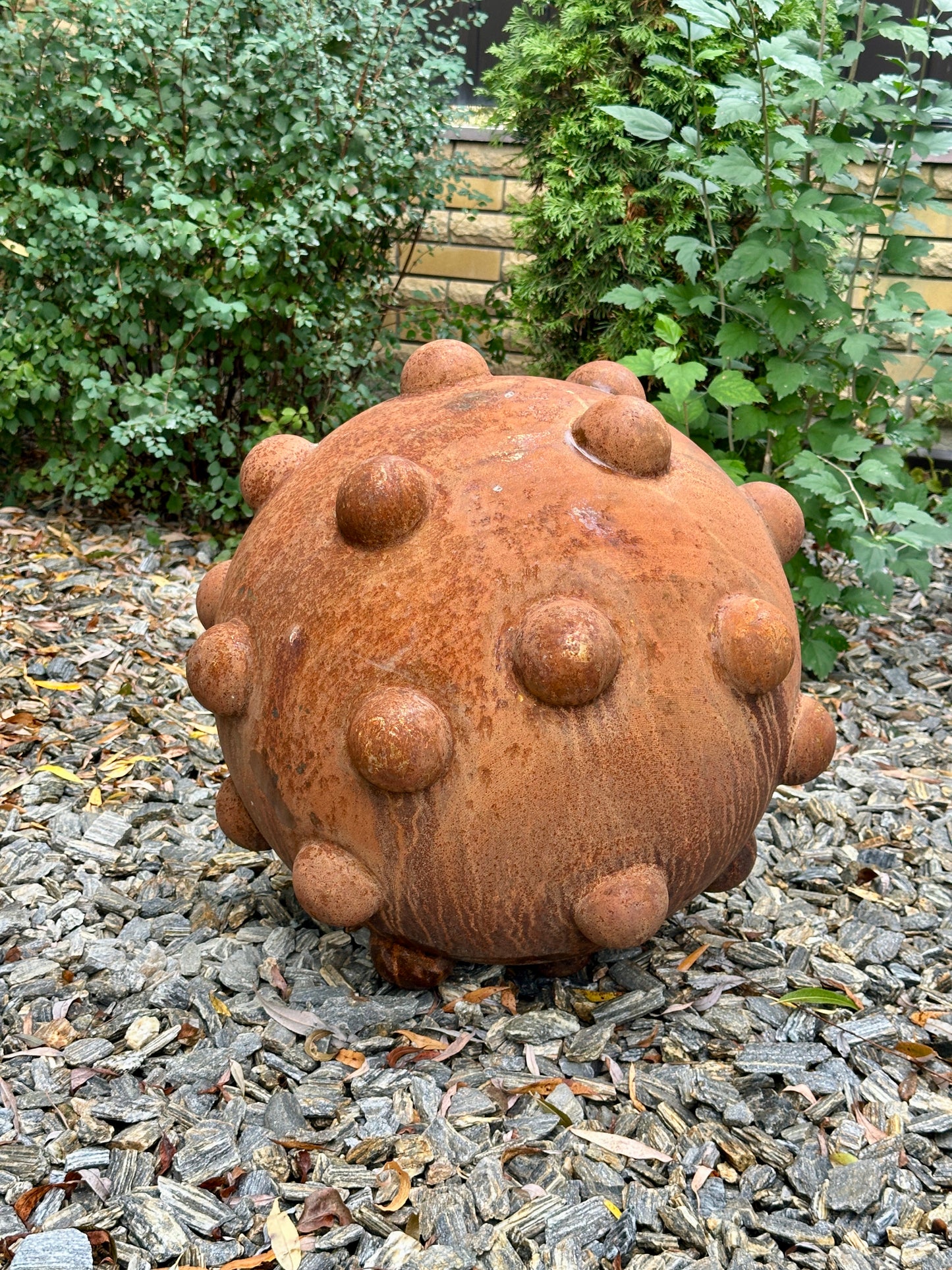 24'' Rusty Metal Sphere Sculpture Modern Art for Garden Patio or Home Perfect Centerpiece Landscape Decor and Artistic Accent