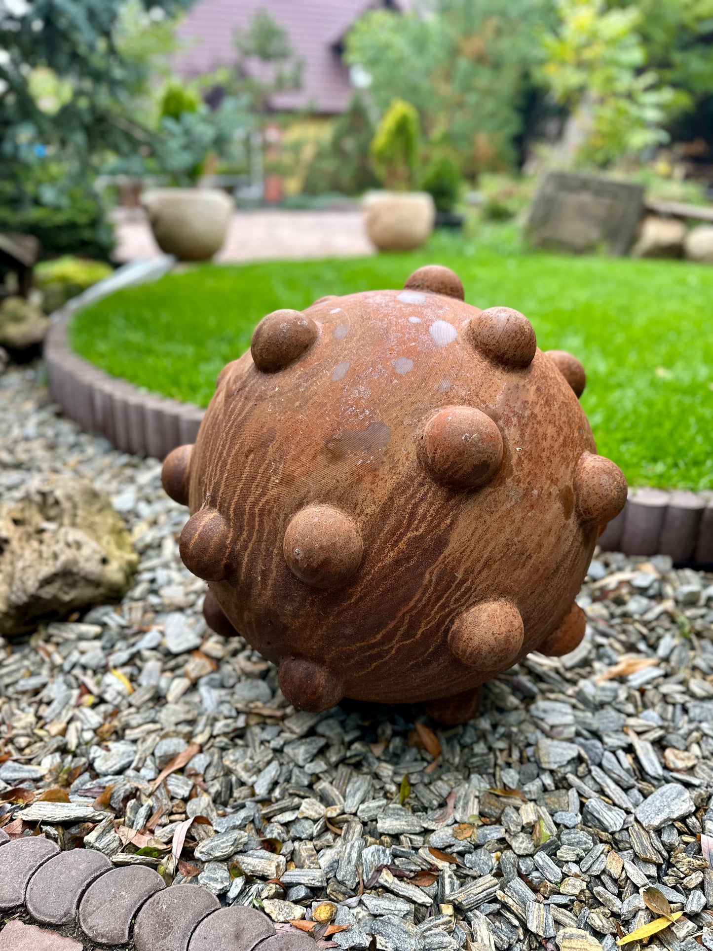 24'' Rusty Metal Sphere Sculpture Modern Art for Garden Patio or Home Perfect Centerpiece Landscape Decor and Artistic Accent