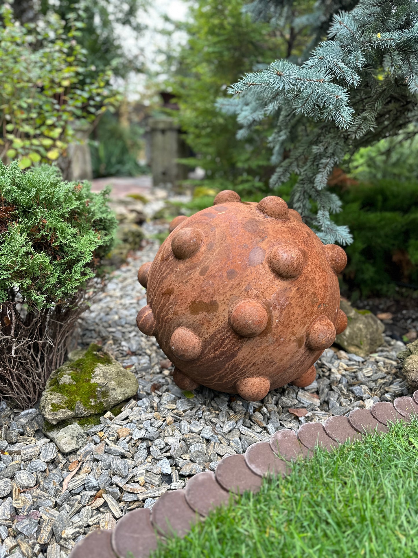 24'' Rusty Metal Sphere Sculpture Modern Art for Garden Patio or Home Perfect Centerpiece Landscape Decor and Artistic Accent
