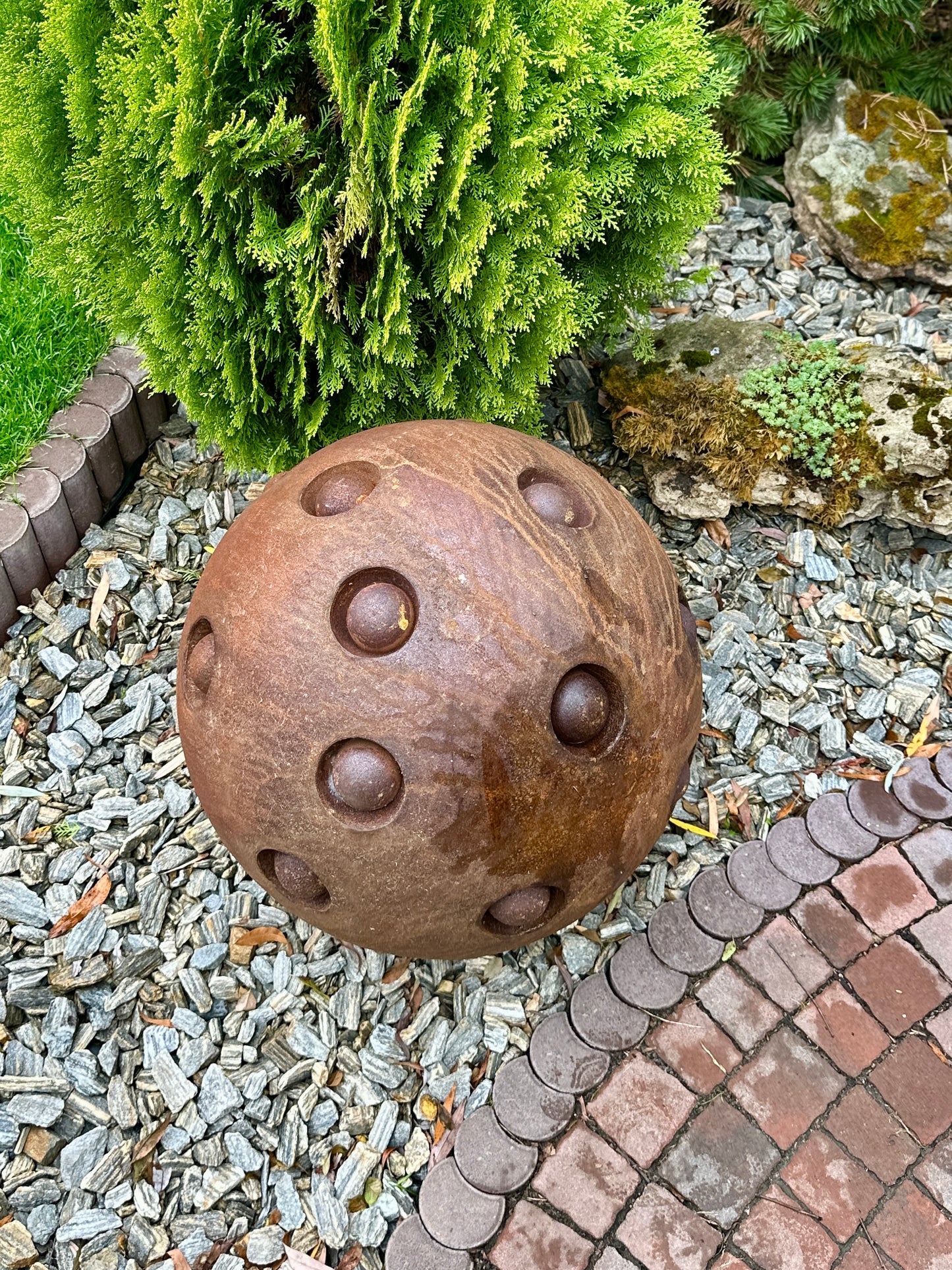 20'' Rusty Metal Sphere Sculpture Modern Art for Garden Patio or Home Perfect Centerpiece Landscape Decor and Artistic Accent