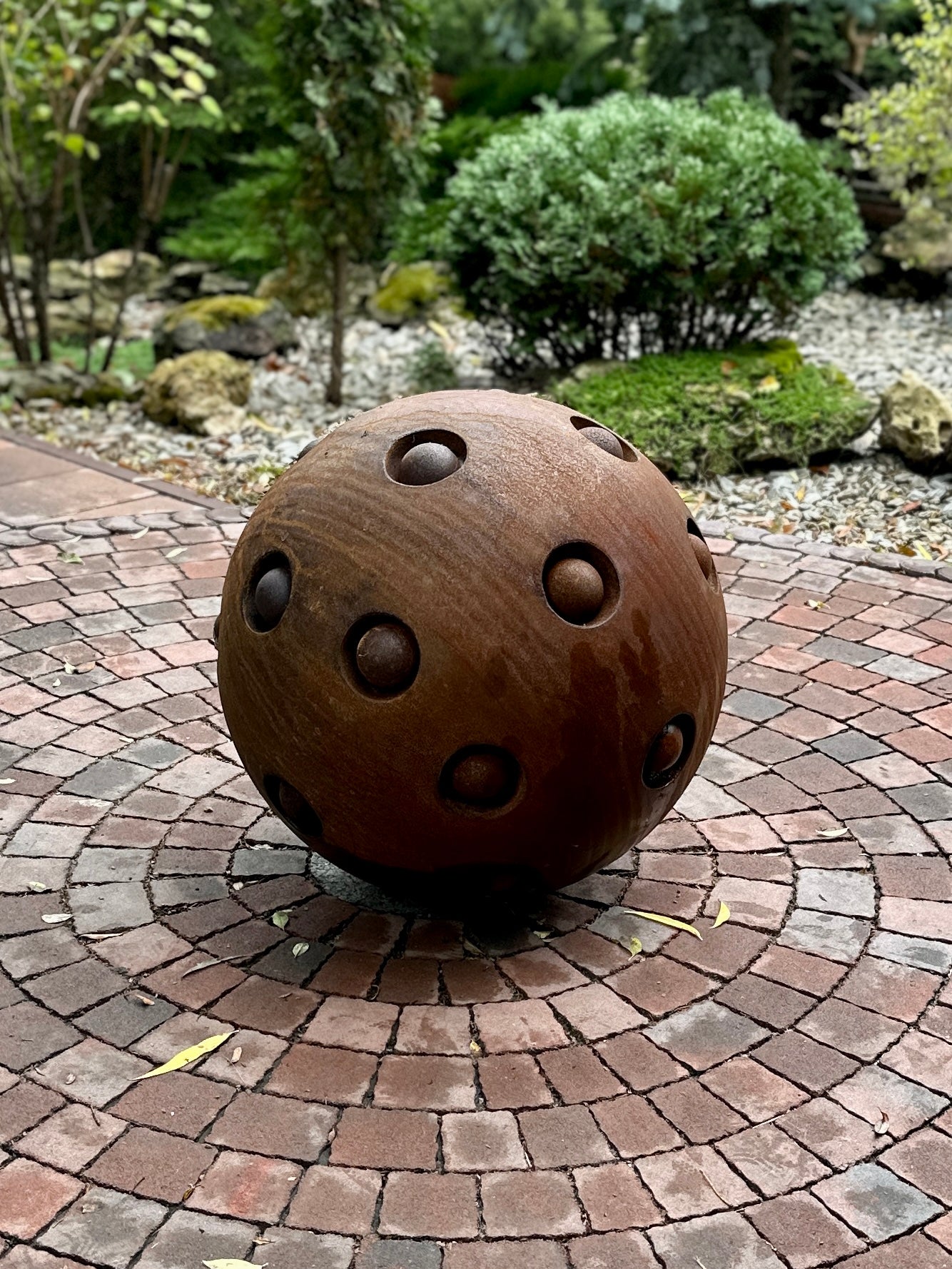20'' Rusty Metal Sphere Sculpture Modern Art for Garden Patio or Home Perfect Centerpiece Landscape Decor and Artistic Accent