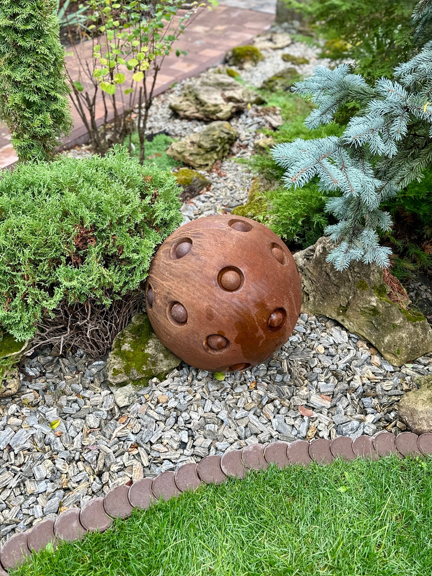 20'' Rusty Metal Sphere Sculpture Modern Art for Garden Patio or Home Perfect Centerpiece Landscape Decor and Artistic Accent