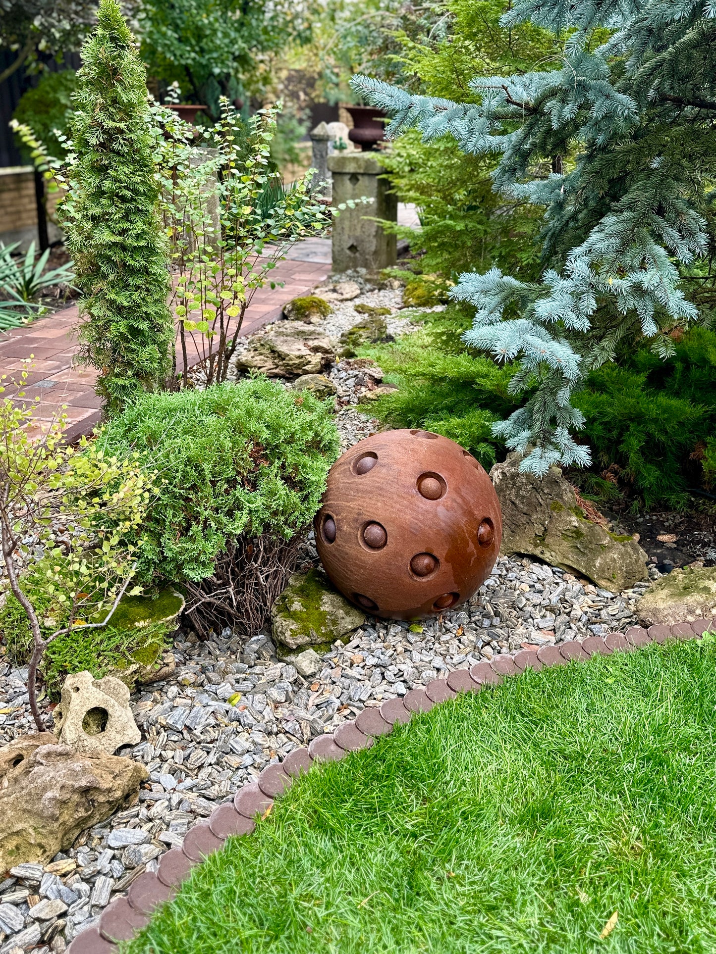 20'' Rusty Metal Sphere Sculpture Modern Art for Garden Patio or Home Perfect Centerpiece Landscape Decor and Artistic Accent