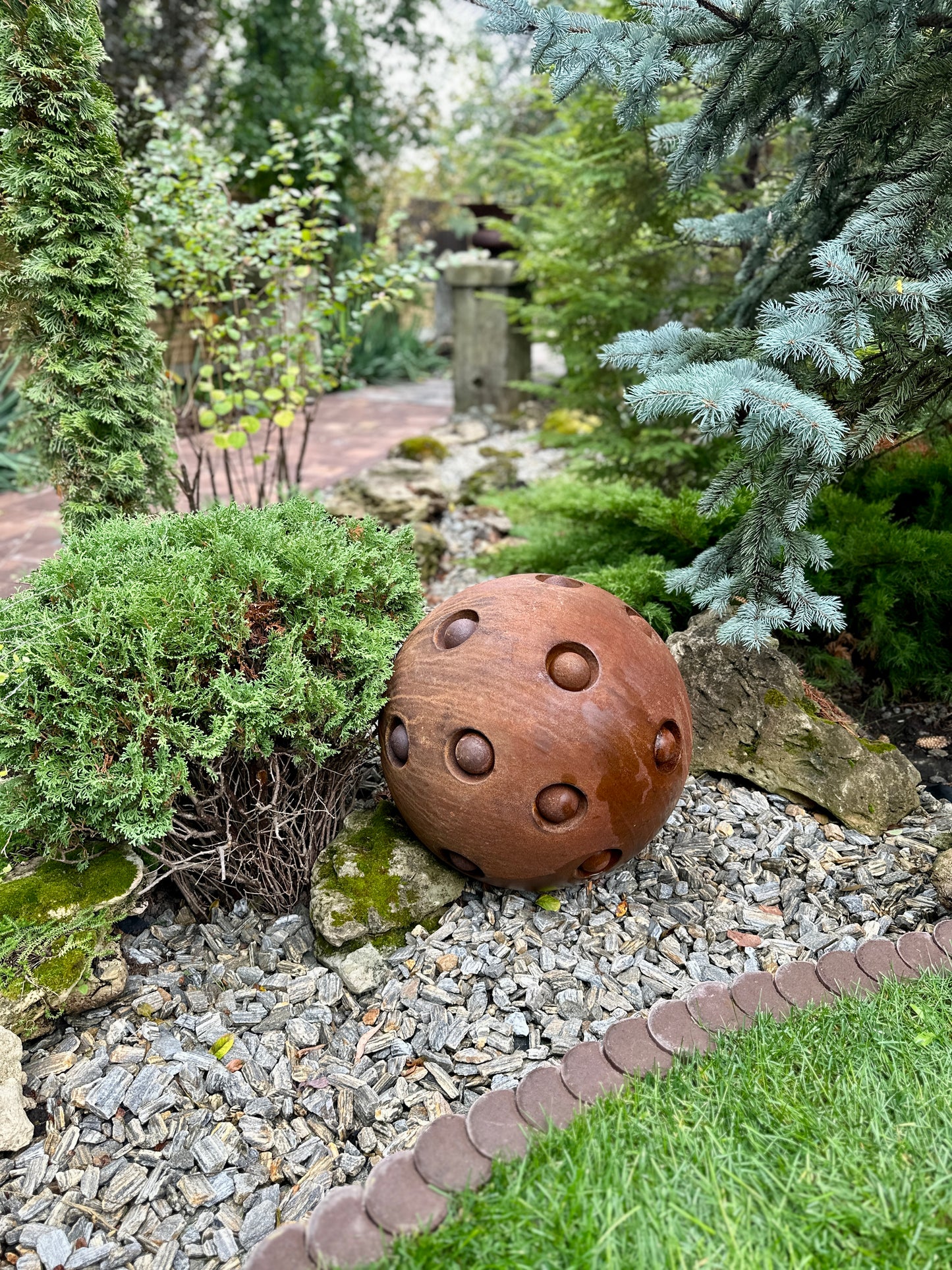 20'' Rusty Metal Sphere Sculpture Modern Art for Garden Patio or Home Perfect Centerpiece Landscape Decor and Artistic Accent