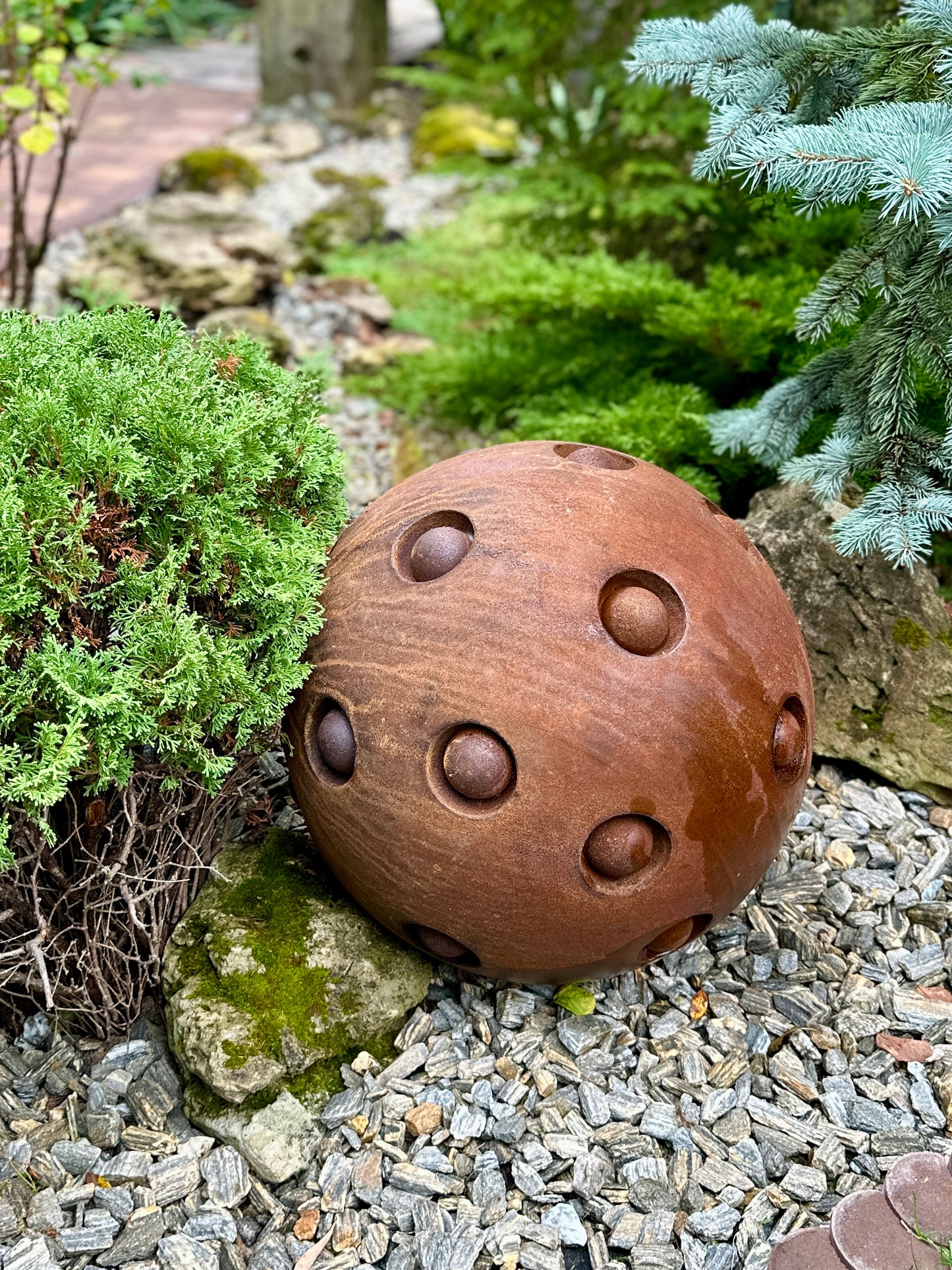 20'' Rusty Metal Sphere Sculpture Modern Art for Garden Patio or Home Perfect Centerpiece Landscape Decor and Artistic Accent