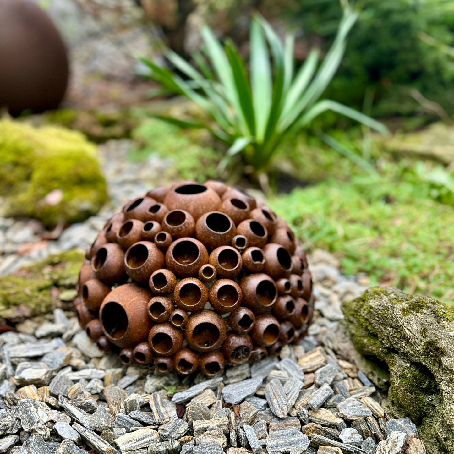 Rusty Metal Anthill Sculpture β Rain Catcher Garden Decor | Bee & Butterfly Water Station | Rustic Outdoor Yard Art