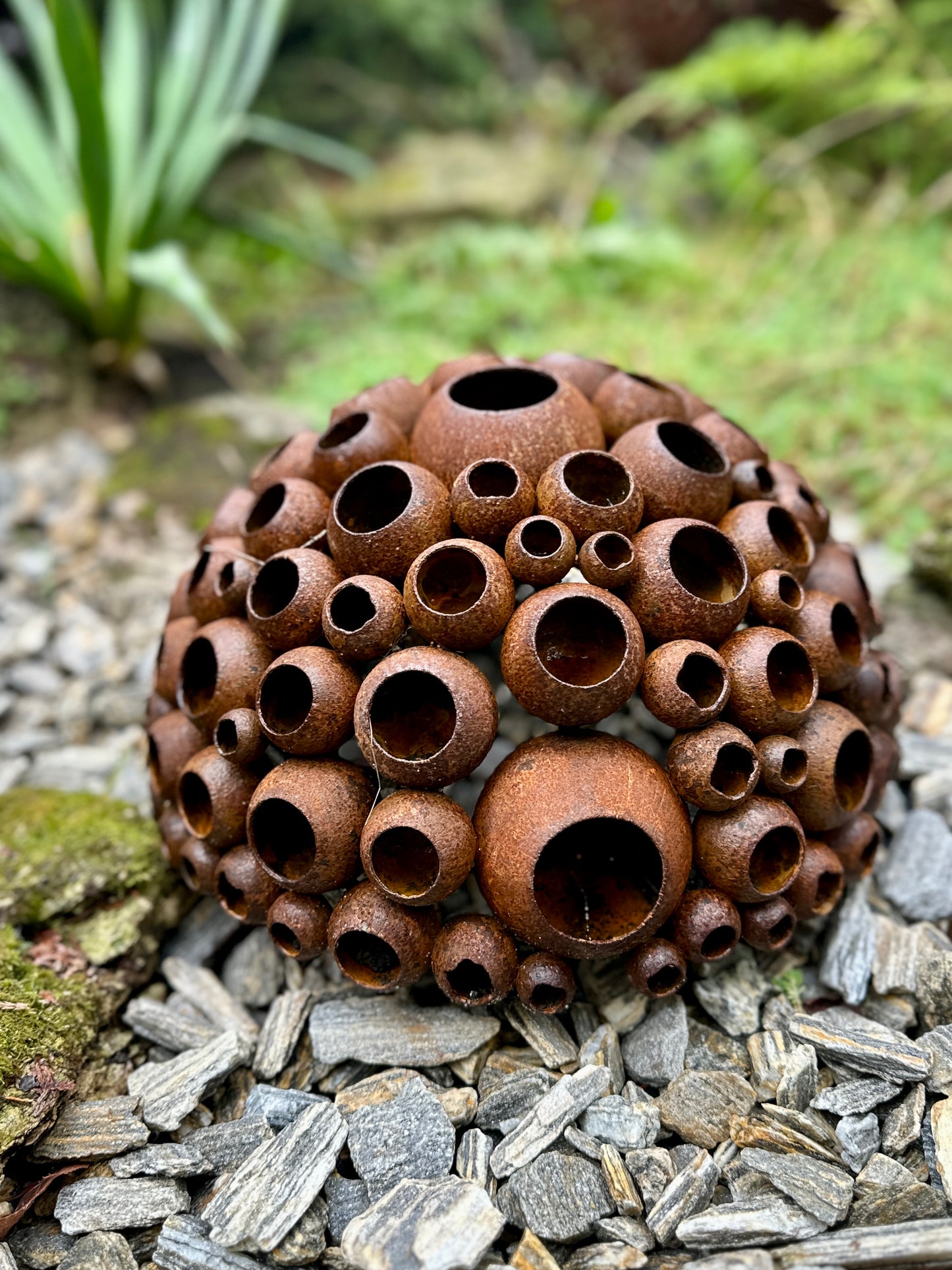 Rusty Metal Anthill Sculpture β Rain Catcher Garden Decor | Bee & Butterfly Water Station | Rustic Outdoor Yard Art