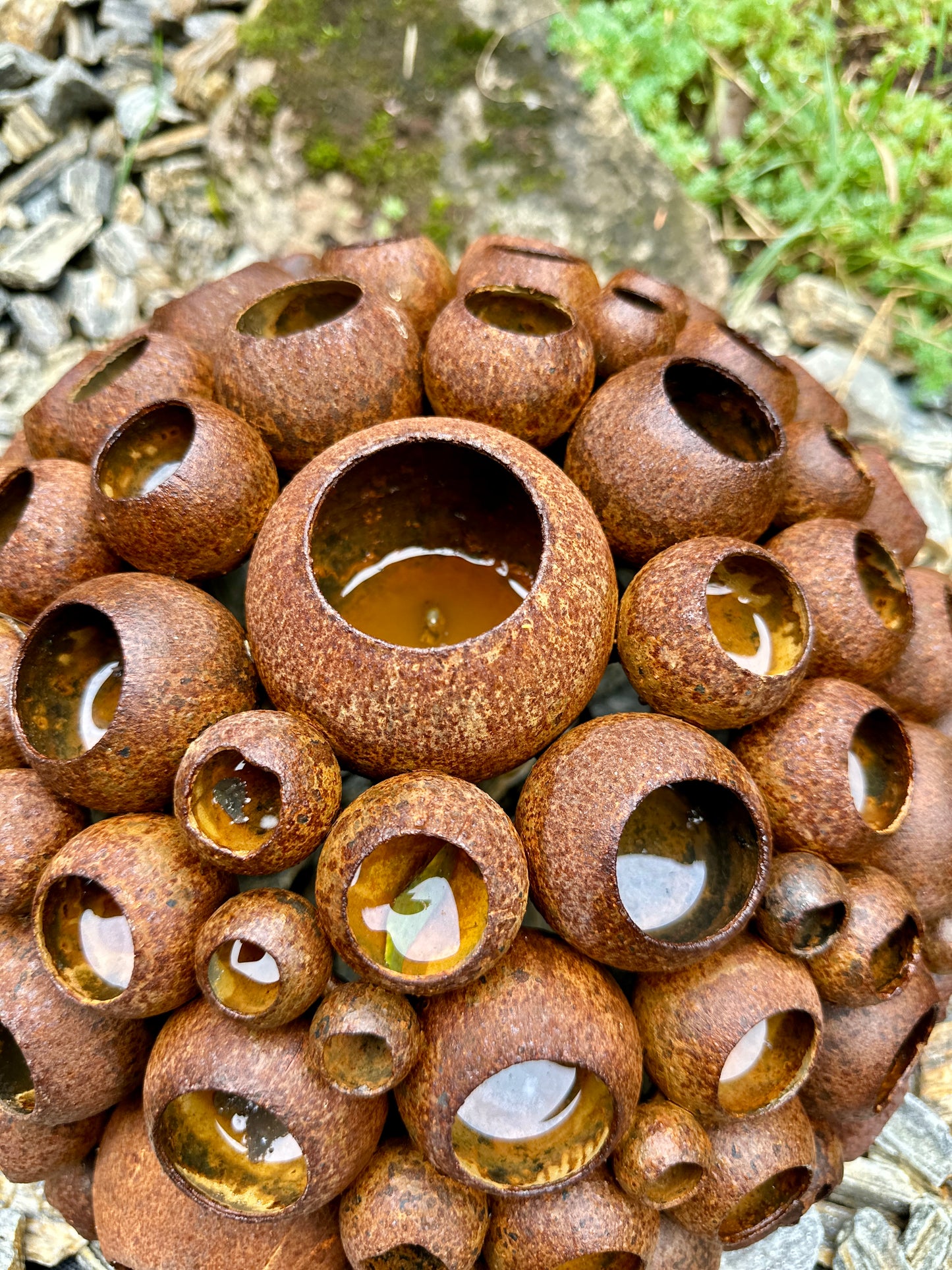 Rusty Metal Anthill Sculpture β Rain Catcher Garden Decor | Bee & Butterfly Water Station | Rustic Outdoor Yard Art