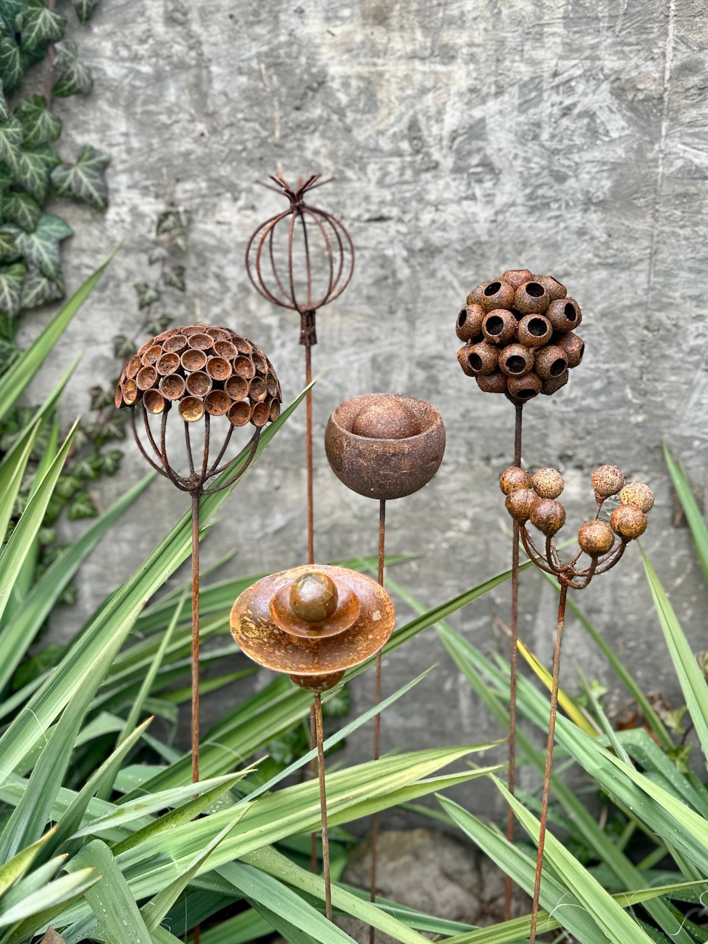 Set of 6 Rustic Metal Exotic Flowers – Handmade Garden Decor, Unique Landscaping Art, Bee & Butterfly Friendly
