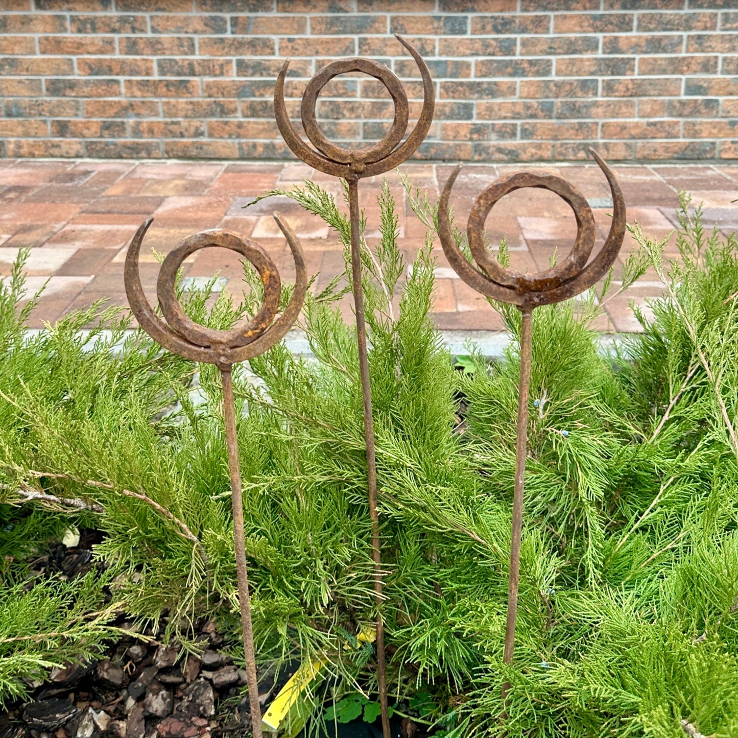 Rusty finials set of 3, Garden Finial Stakes, Metal Garden Sculptures, Metal yard art, Outdoor metal decor, Rusty Metal Garden Art