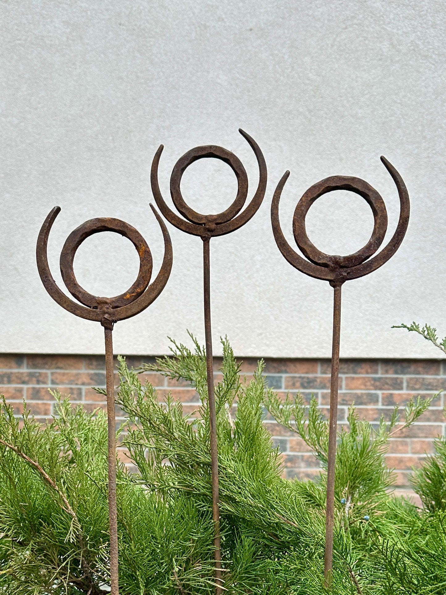 Rusty finials set of 3, Garden Finial Stakes, Metal Garden Sculptures, Metal yard art, Outdoor metal decor, Rusty Metal Garden Art
