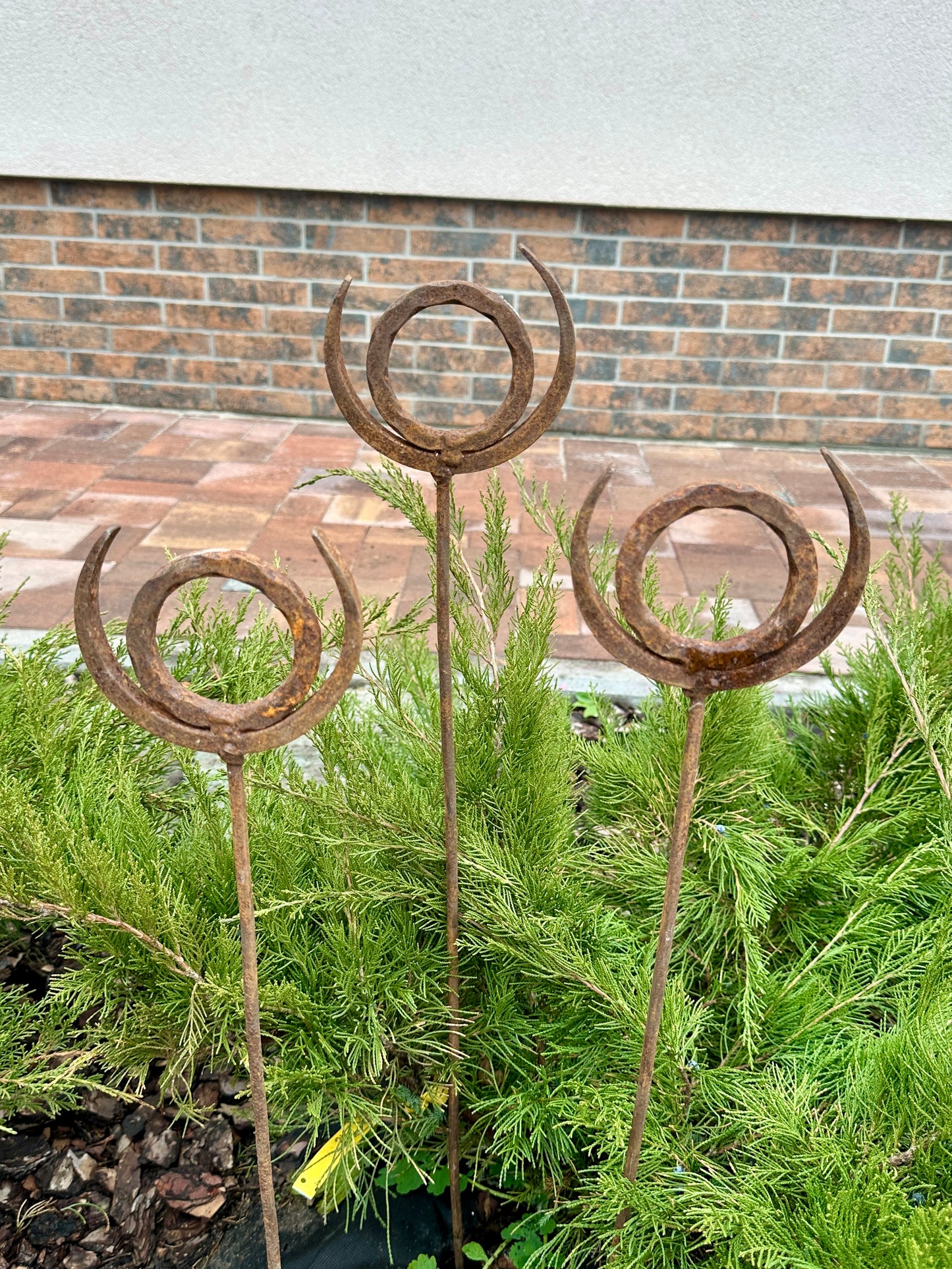 Rusty finials set of 3, Garden Finial Stakes, Metal Garden Sculptures, Metal yard art, Outdoor metal decor, Rusty Metal Garden Art
