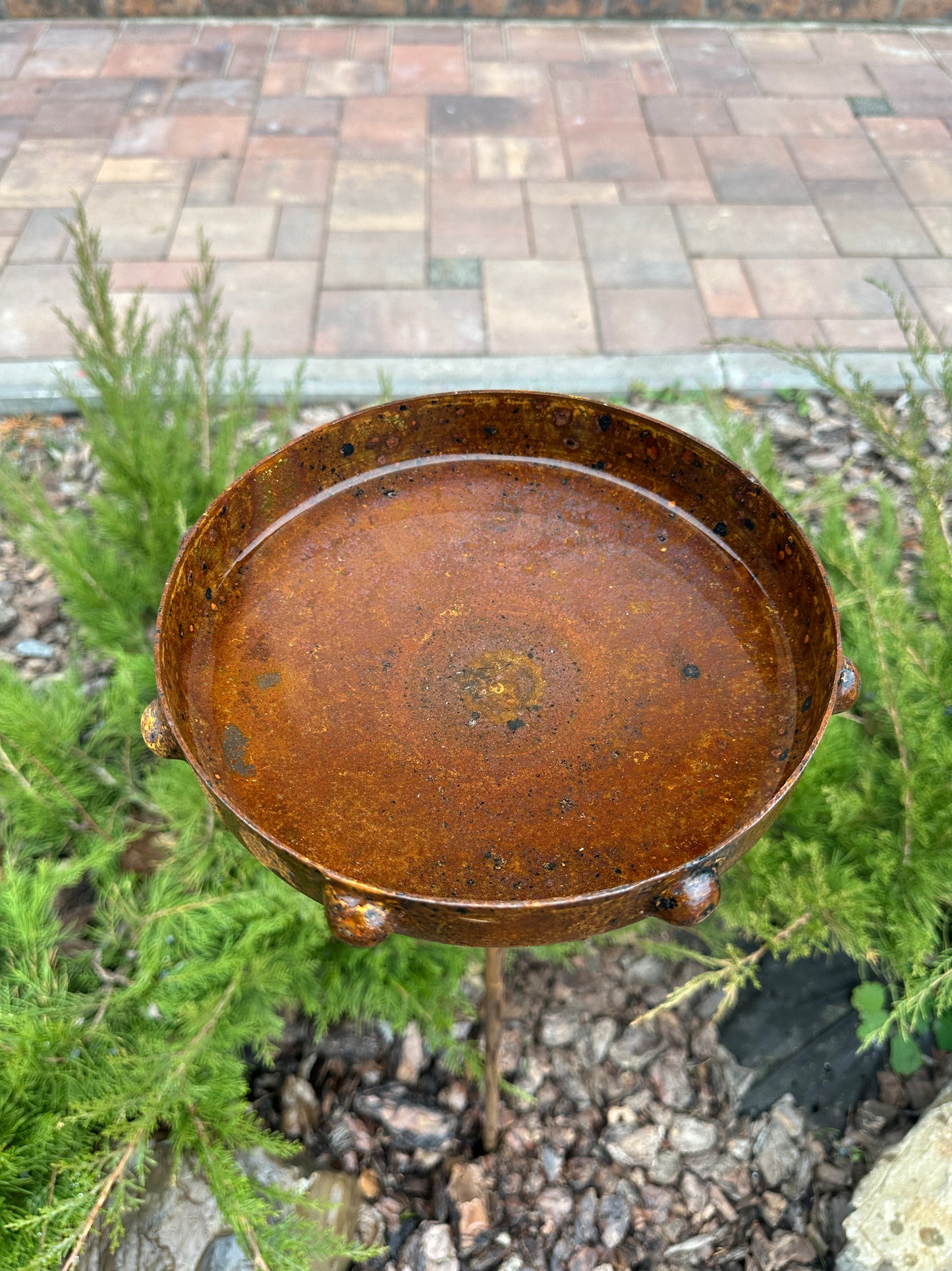 Metal rain catchers, 8” Rusty metal flower garden stakes, Bird bath outdoor garden decor