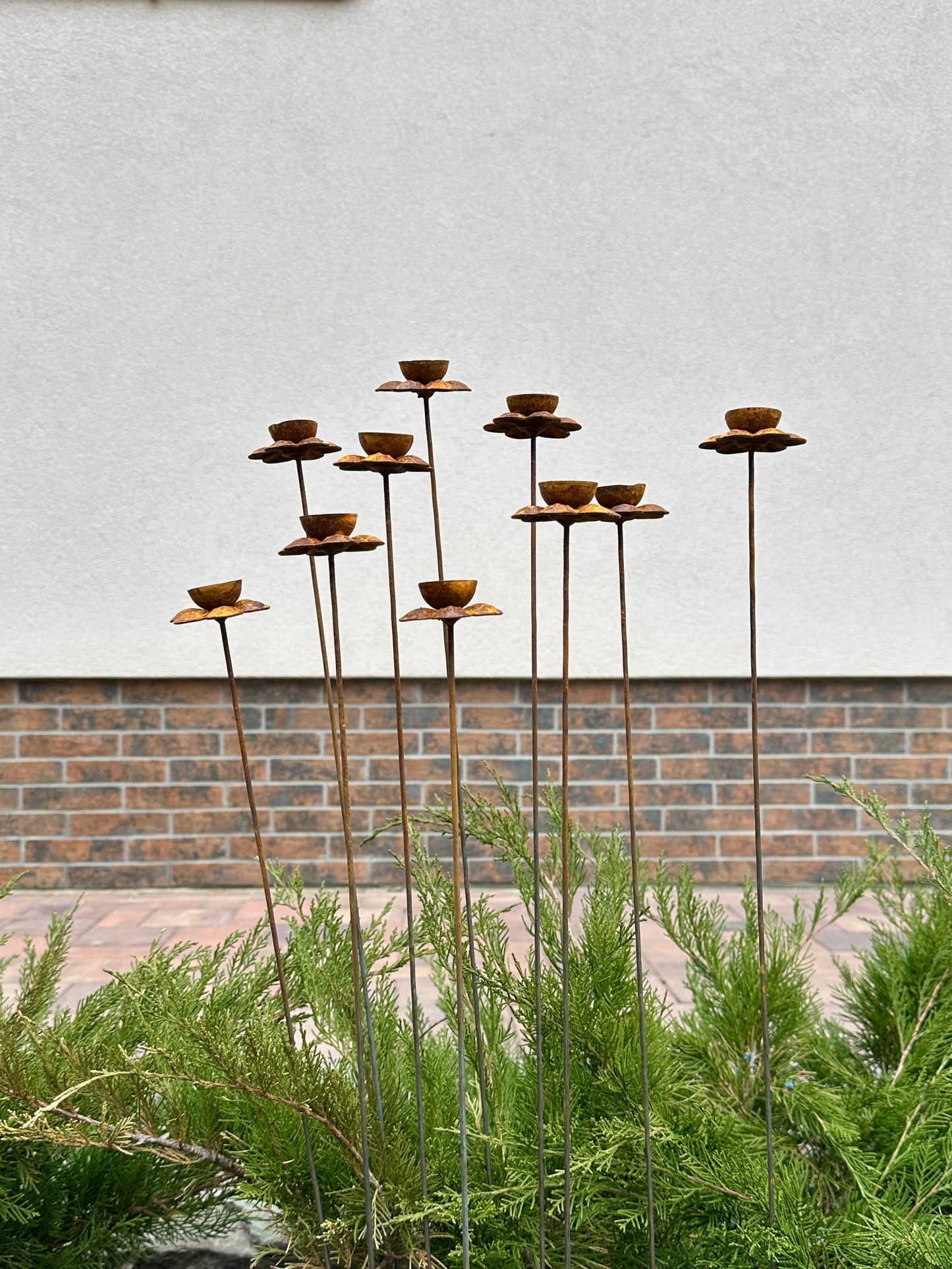 Set of 10 rusty Daffodil flowers, Narcissus head garden decoration, Metal garden decor, metal yard art, outdoor metal decor