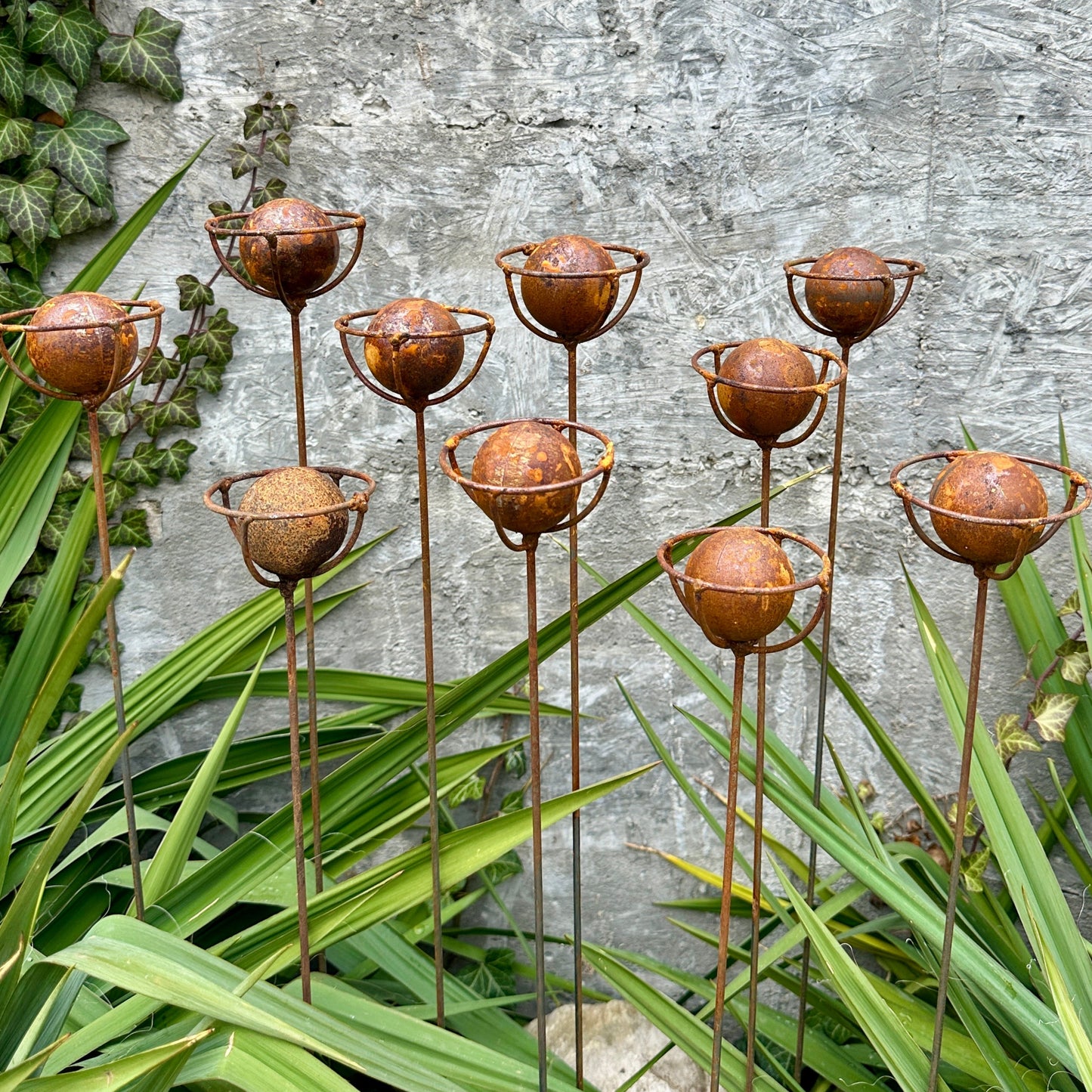 Rustic Metal Exotic Flowers, Set of 10 Handmade Garden Decor, Unique Landscaping Art, Outdoor Yard Art, Rustic Metal Floral Gift