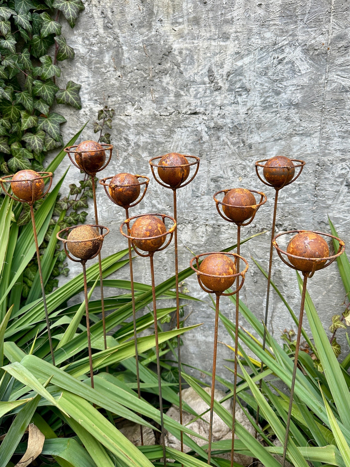 Rustic Metal Exotic Flowers, Set of 10 Handmade Garden Decor, Unique Landscaping Art, Outdoor Yard Art, Rustic Metal Floral Gift