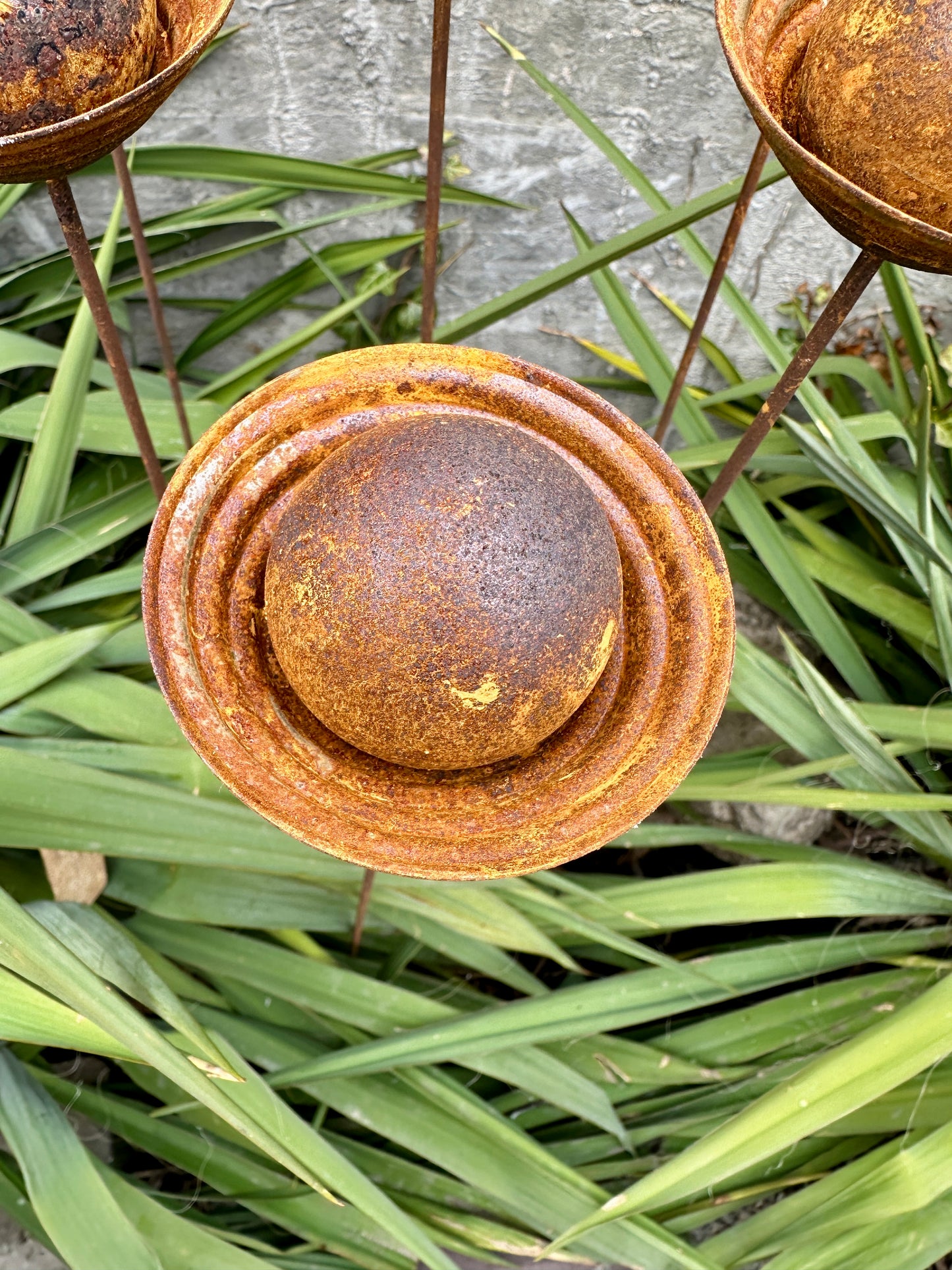 Rusty flower buds set of 6, Metal Rain Catchers, Bee Cups Outdoor Garden Decoration, Bees Garden Decoration, Water Station, Garden Stakes