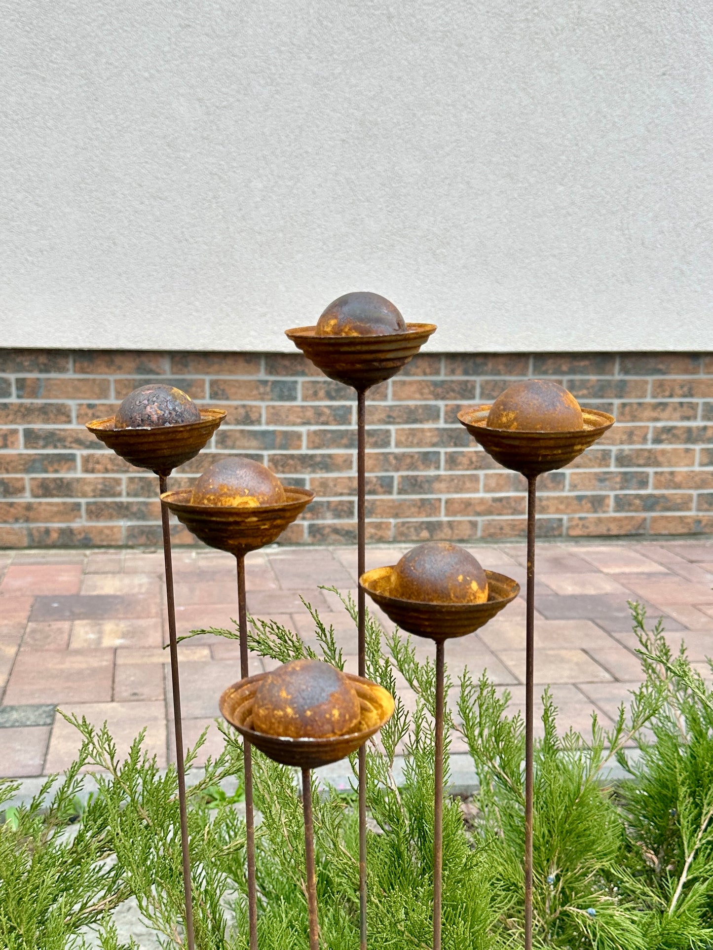 Rusty flower buds set of 6, Metal Rain Catchers, Bee Cups Outdoor Garden Decoration, Bees Garden Decoration, Water Station, Garden Stakes