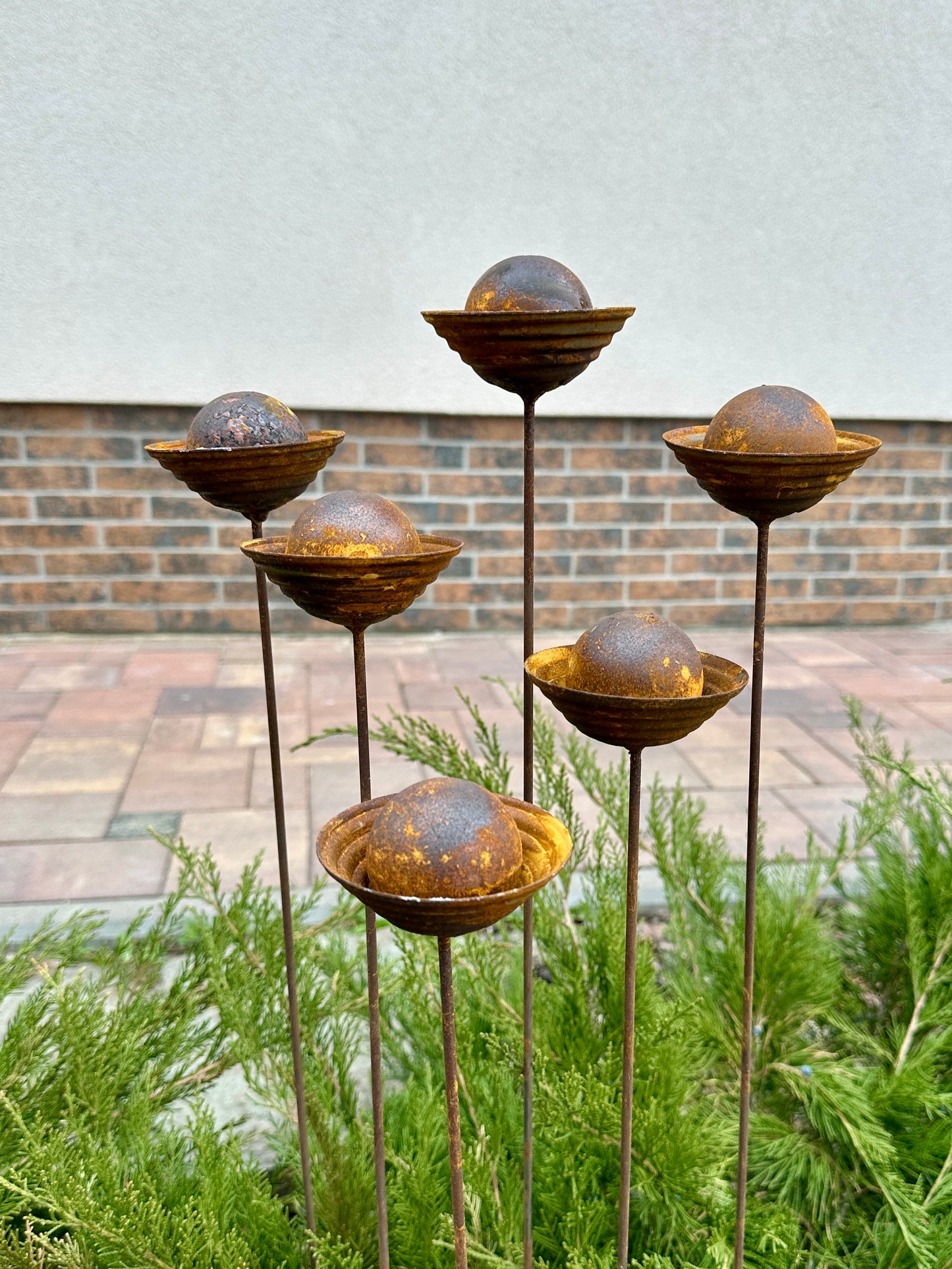 Rusty flower buds set of 6, Metal Rain Catchers, Bee Cups Outdoor Garden Decoration, Bees Garden Decoration, Water Station, Garden Stakes
