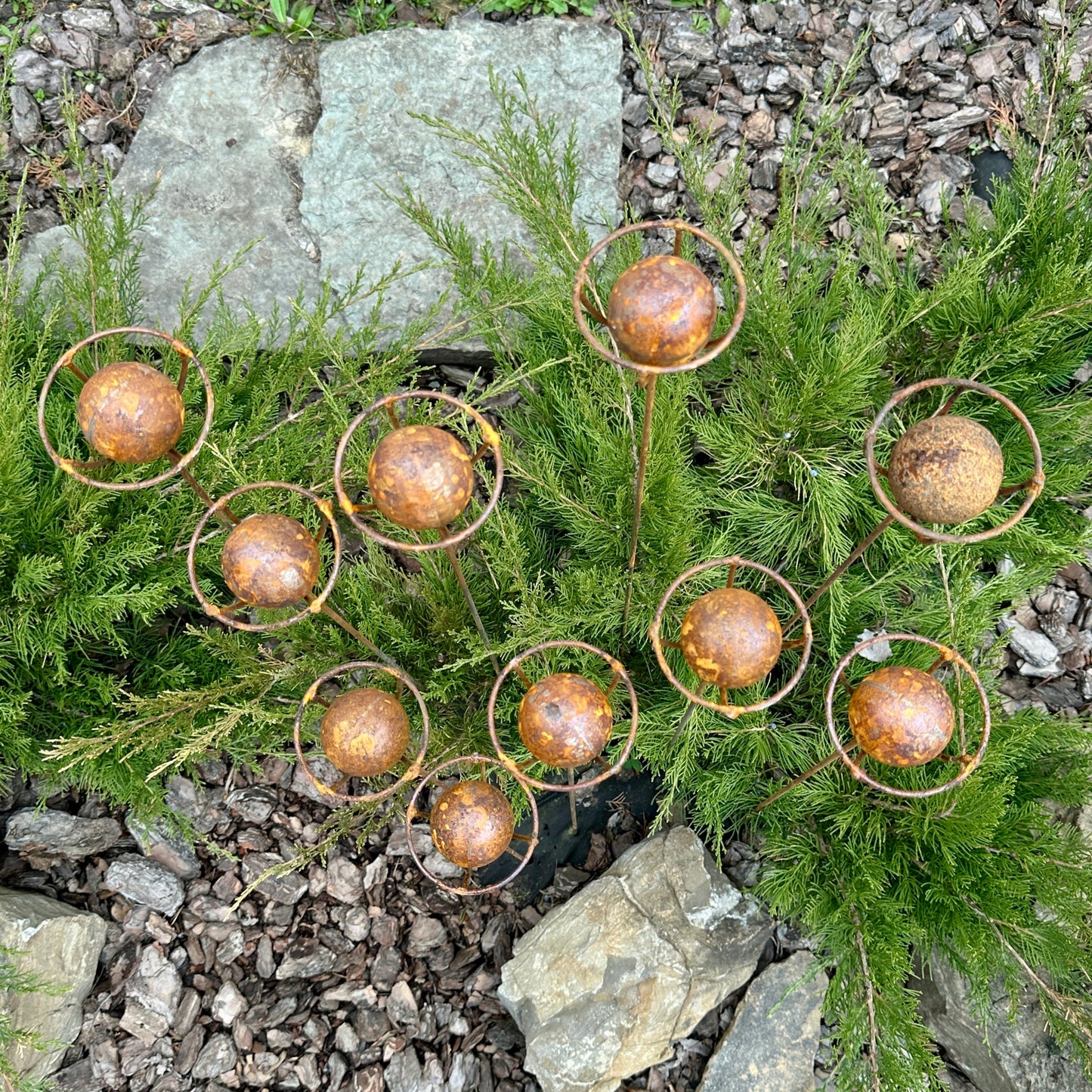 Rustic Metal Exotic Flowers, Set of 10 Handmade Garden Decor, Unique Landscaping Art, Outdoor Yard Art, Rustic Metal Floral Gift