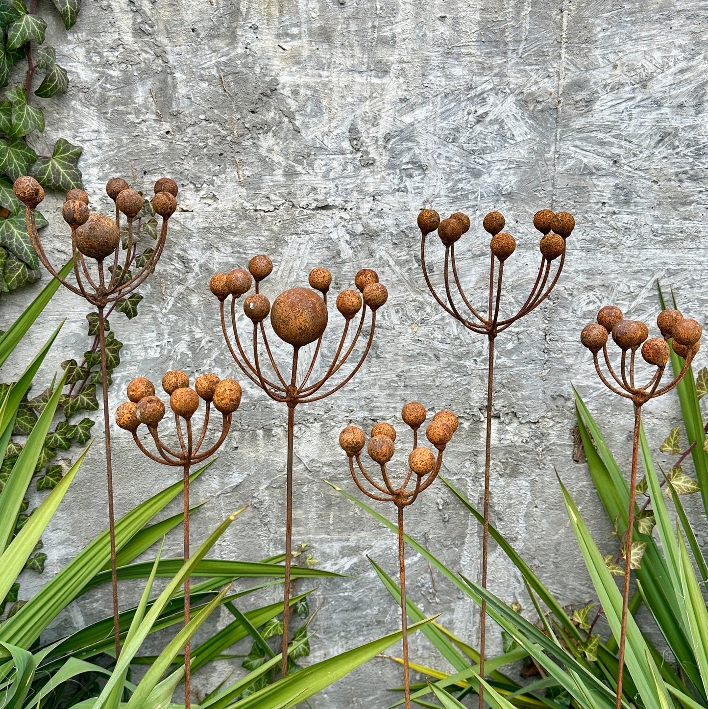 Rustic Metal Exotic Flowers Set of 6, Handmade Garden Decor, Outdoor Yard Art, Unique Landscaping Sculpture, Rusty Metal Flower Gift