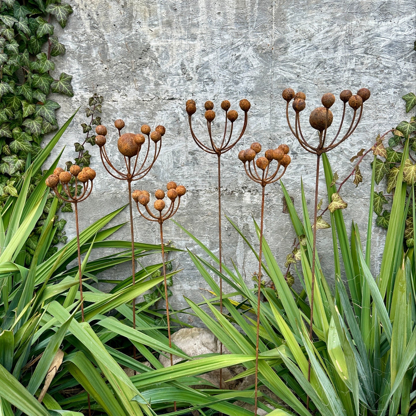 Rustic Metal Exotic Flowers Set of 6, Handmade Garden Decor, Outdoor Yard Art, Unique Landscaping Sculpture, Rusty Metal Flower Gift