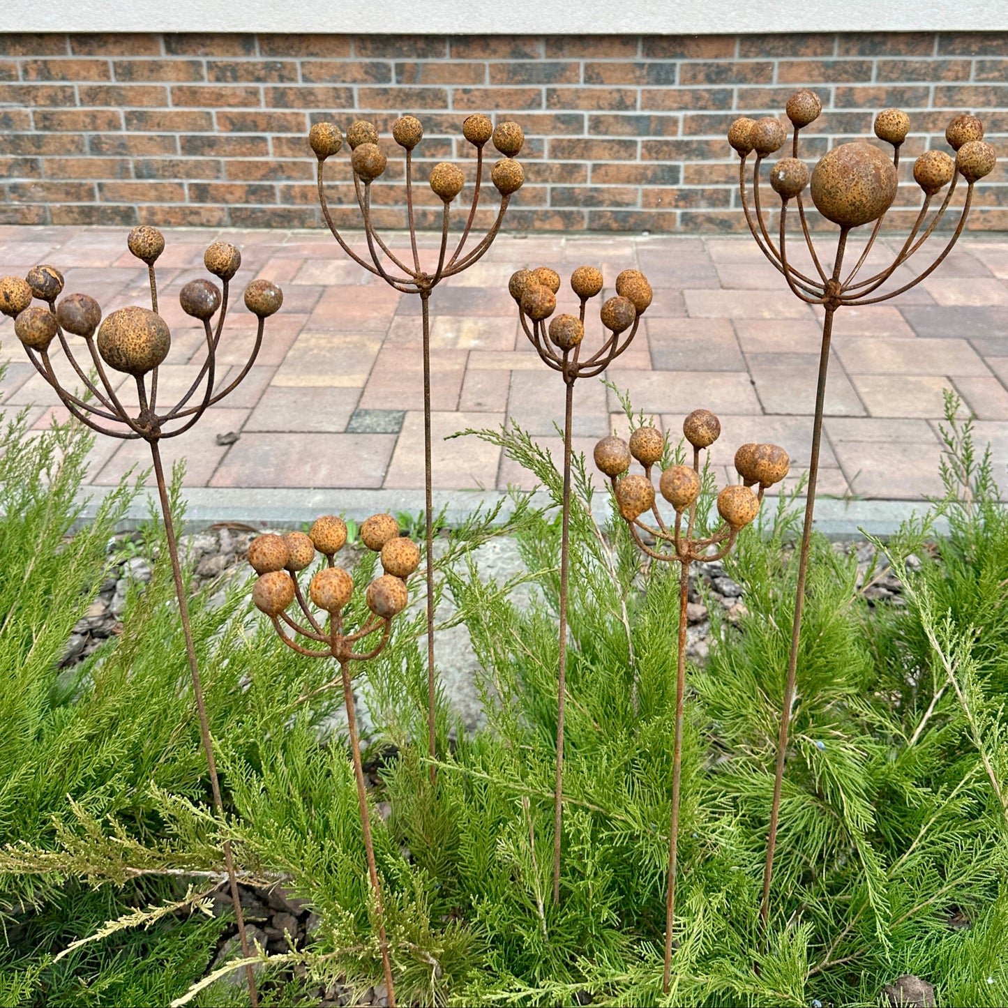Rustic Metal Exotic Flowers Set of 6, Handmade Garden Decor, Outdoor Yard Art, Unique Landscaping Sculpture, Rusty Metal Flower Gift