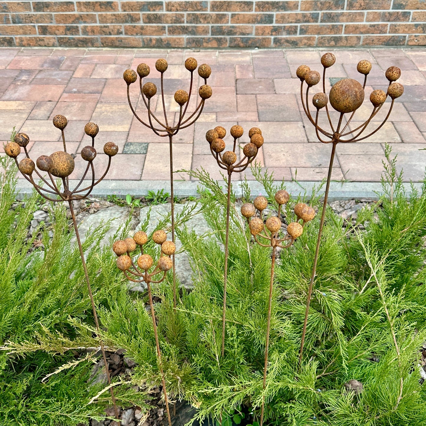 Rustic Metal Exotic Flowers Set of 6, Handmade Garden Decor, Outdoor Yard Art, Unique Landscaping Sculpture, Rusty Metal Flower Gift