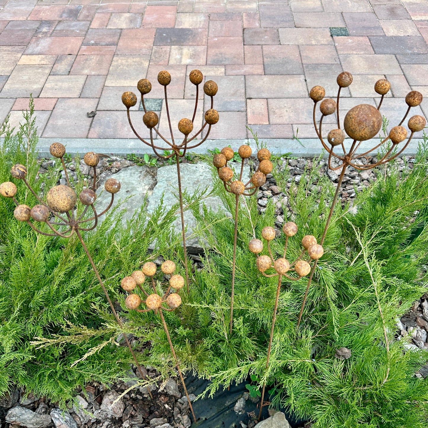 Rustic Metal Exotic Flowers Set of 6, Handmade Garden Decor, Outdoor Yard Art, Unique Landscaping Sculpture, Rusty Metal Flower Gift