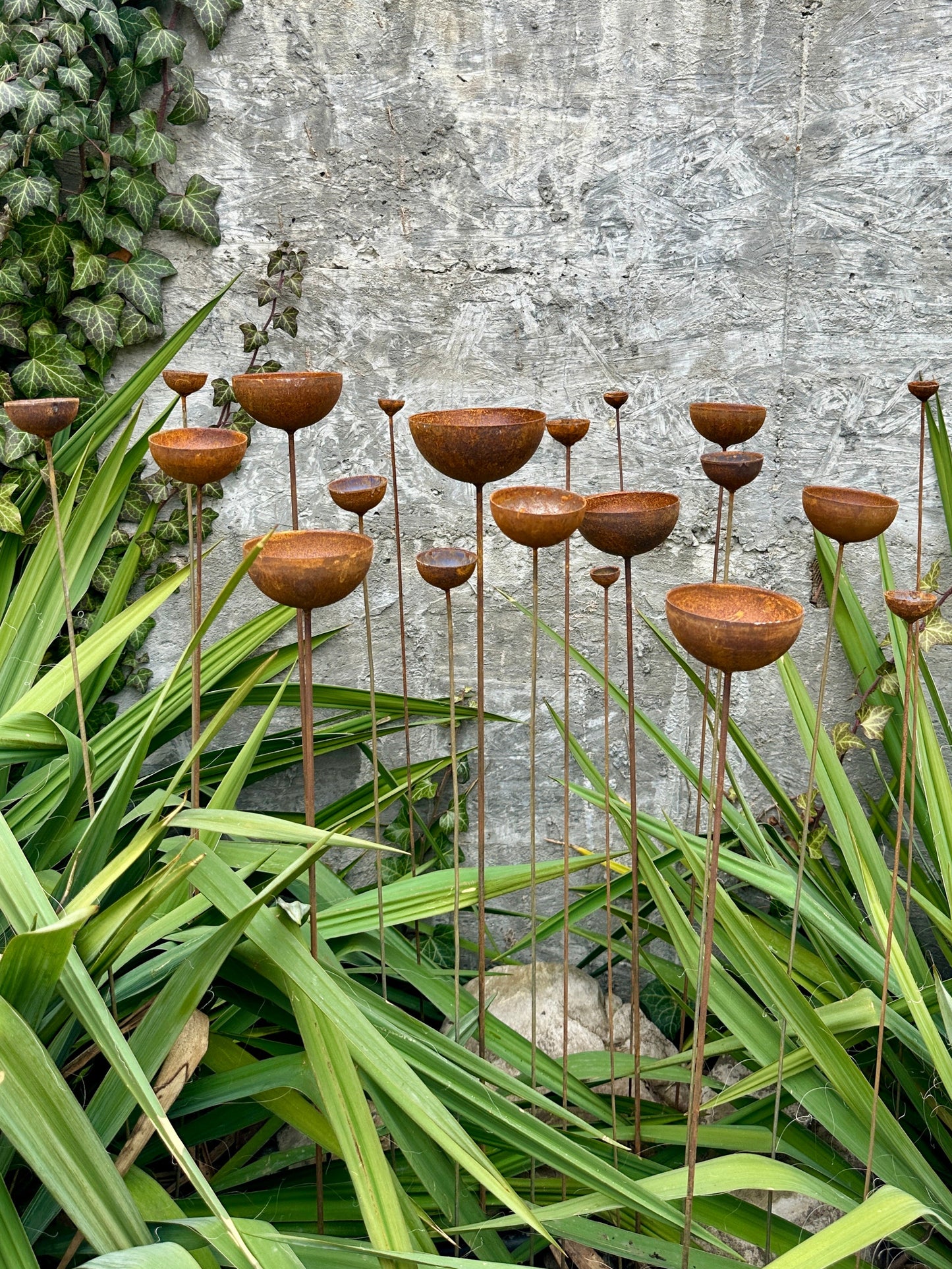 Rusty Flowers Set of 20, Metal Rain Catcher, Outdoor Metal Decor, Rusty Metal Garden Stakes, Flower Garden Art, Rustic Metal Yard Decor
