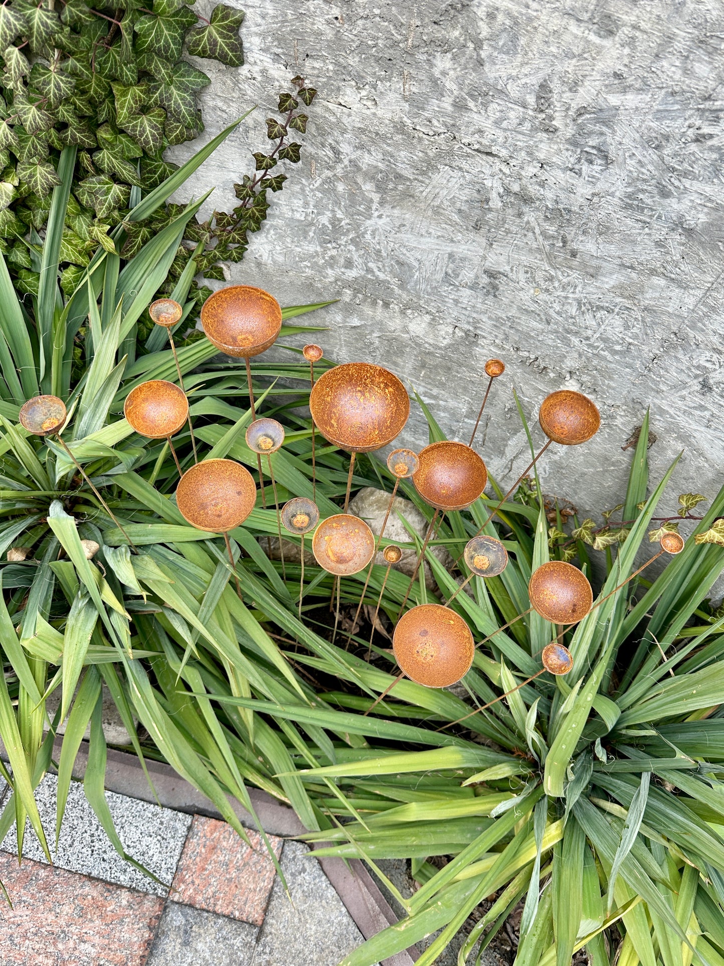 Rusty Flowers Set of 20, Metal Rain Catcher, Outdoor Metal Decor, Rusty Metal Garden Stakes, Flower Garden Art, Rustic Metal Yard Decor
