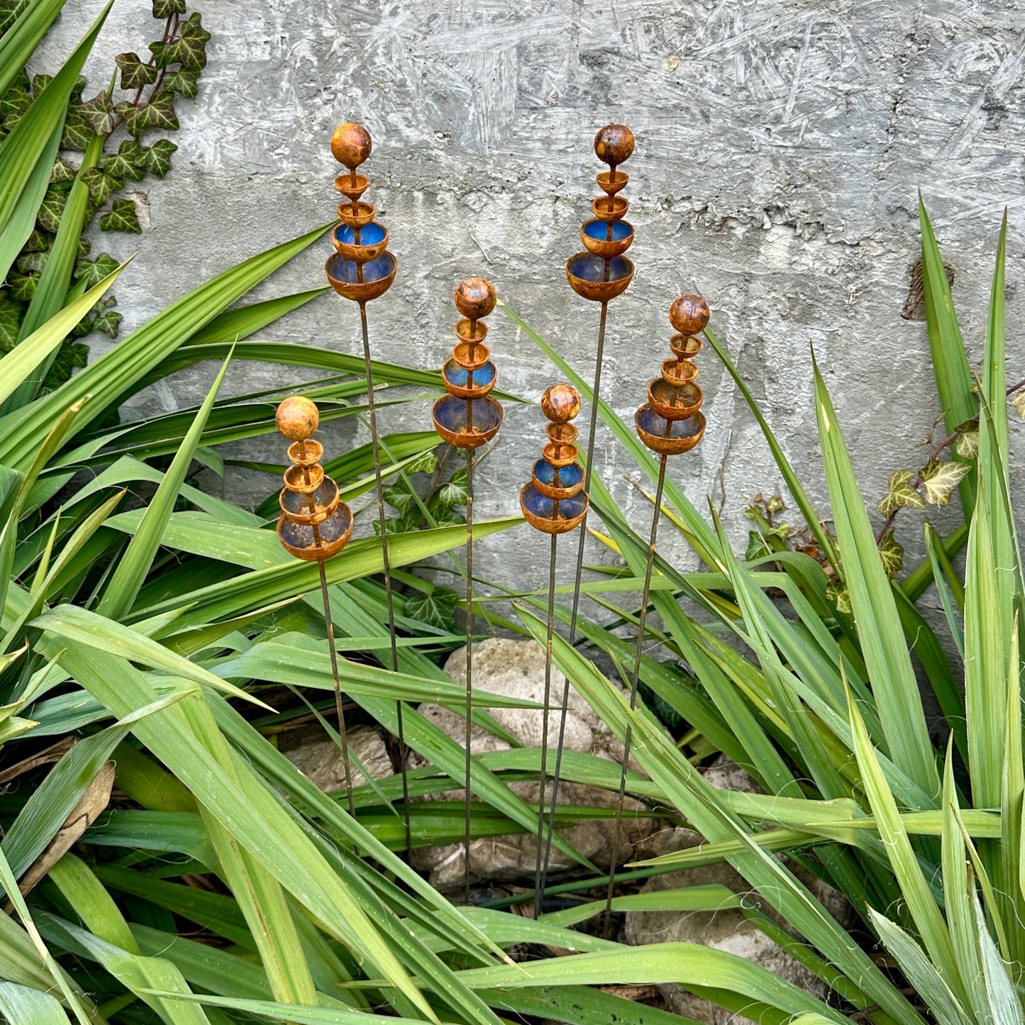 Rusty Outdoor Decor Set of 6 Tiny Flower Garden Stakes, Metal Flower Garden Decor, Metal Yard Art, Rustic Metal Garden Ornament