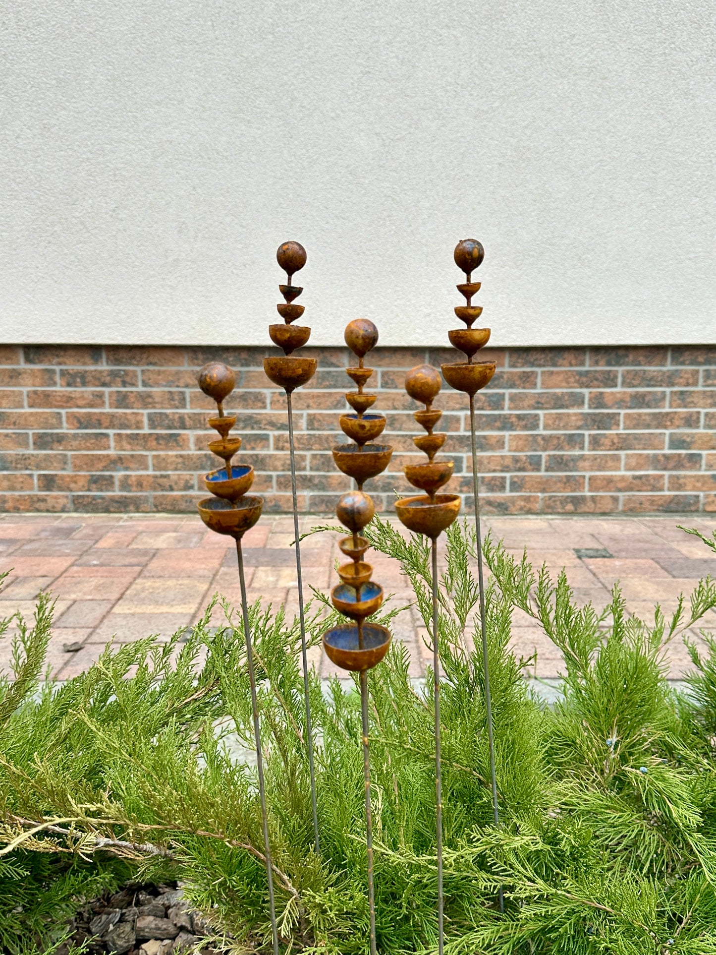 Rusty Outdoor Decor Set of 6 Tiny Flower Garden Stakes, Metal Flower Garden Decor, Metal Yard Art, Rustic Metal Garden Ornament