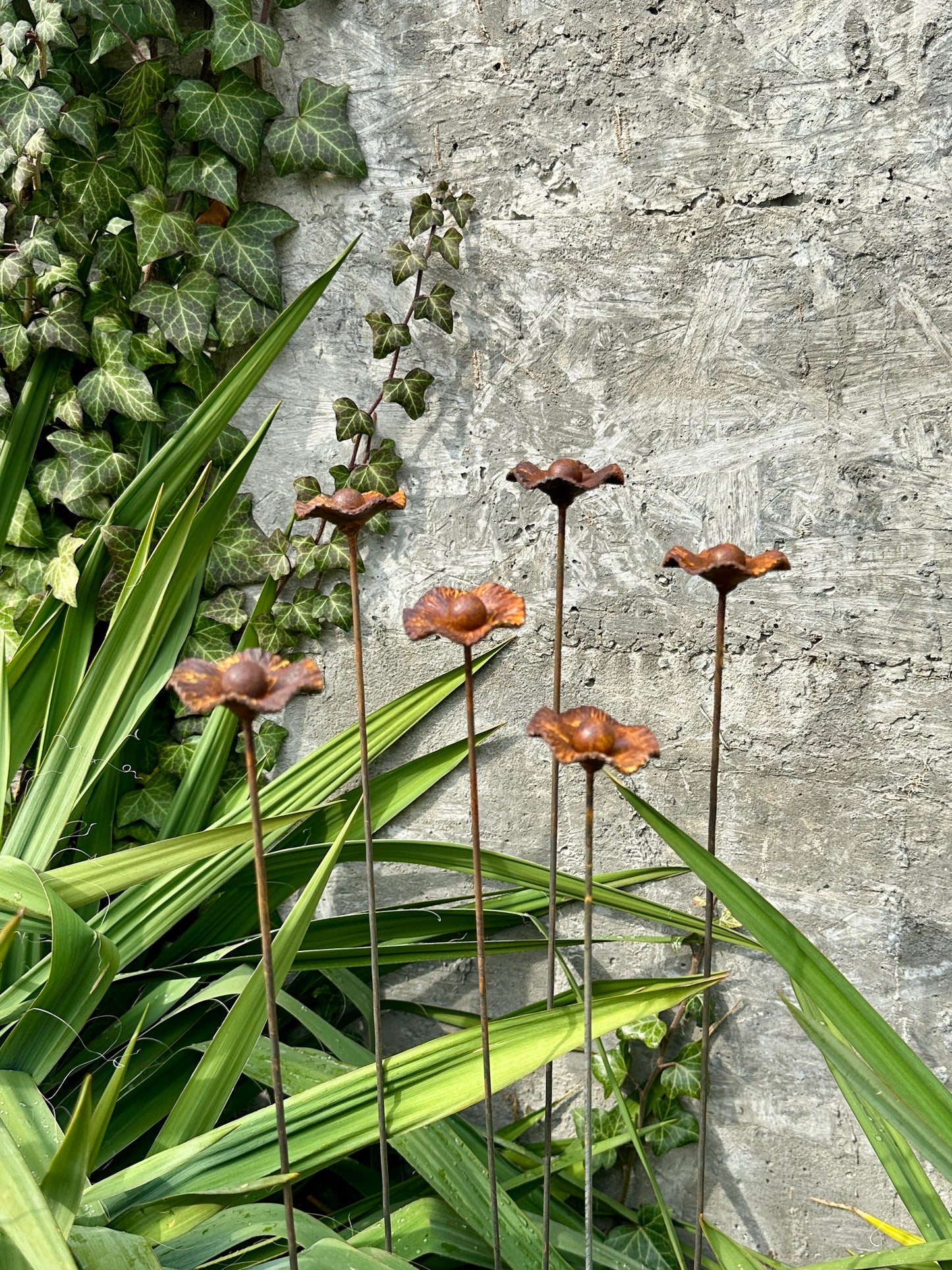 Rusty flowers set of 6, Poppy flowers garden stakes, Metal garden dмecor, metal yard art, outdoor metal decor, Rusty metal garden decor