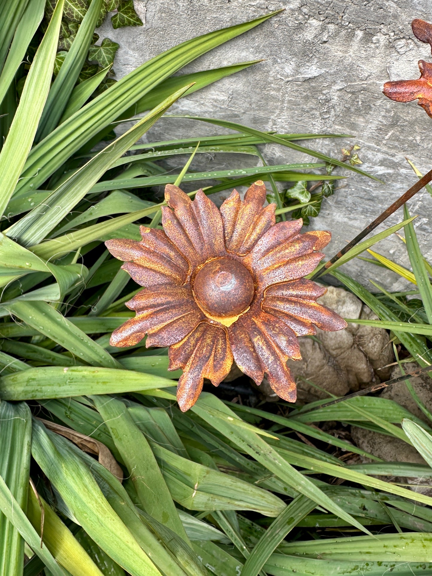Rusty Flowers Set of 3, Metal Garden Decor, 3 Garden Stakes with Rusty Flowers, Outdoor Metal Yard Art, Rustic Weathered Metal Sculpture