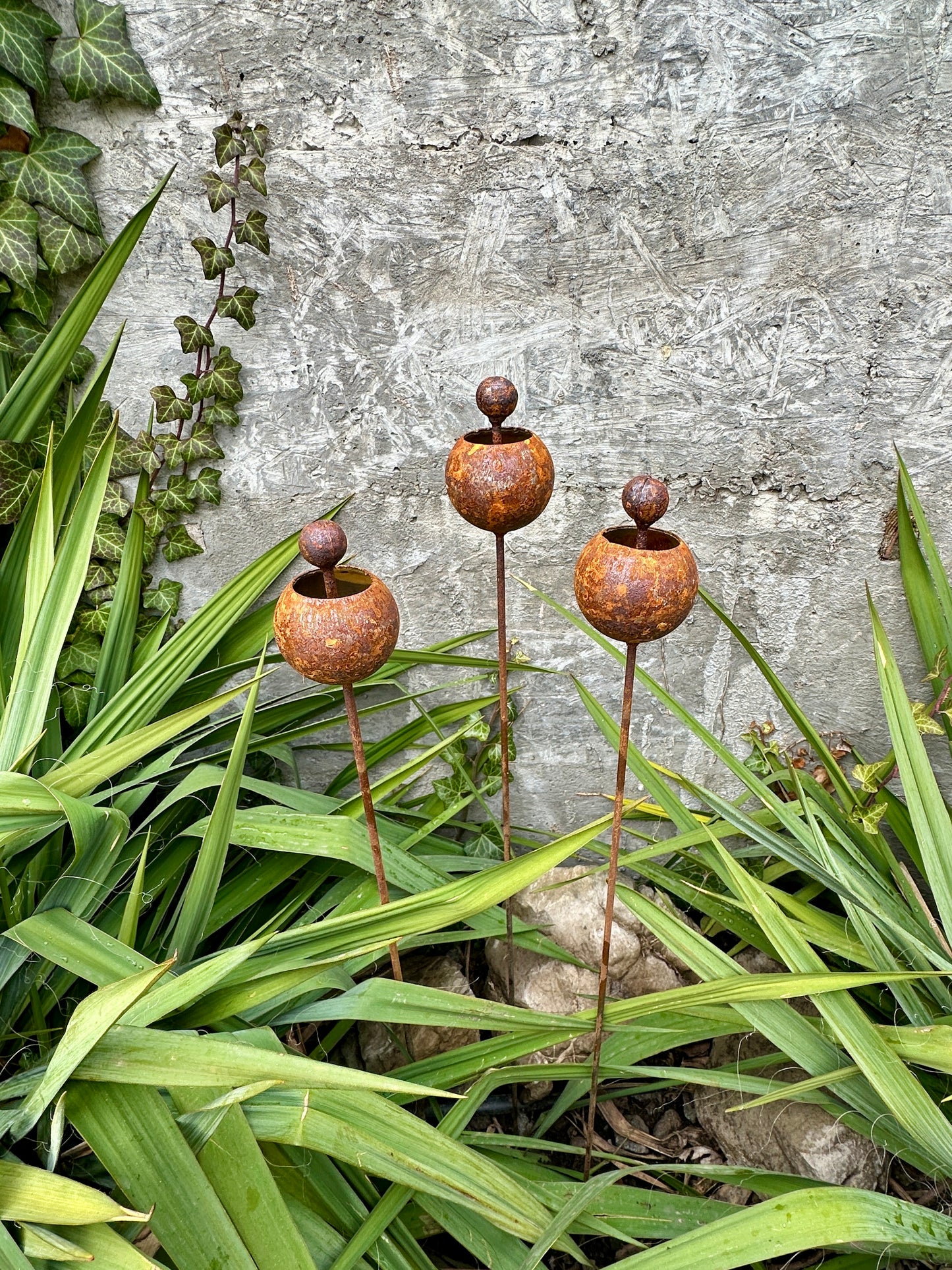 Rusty Flowers Set of 3, Flowers Garden Decor, Metal Rain Catchers, Metal Yard Art, Outdoor Metal Decor, Rustic Metal Garden Sculpture