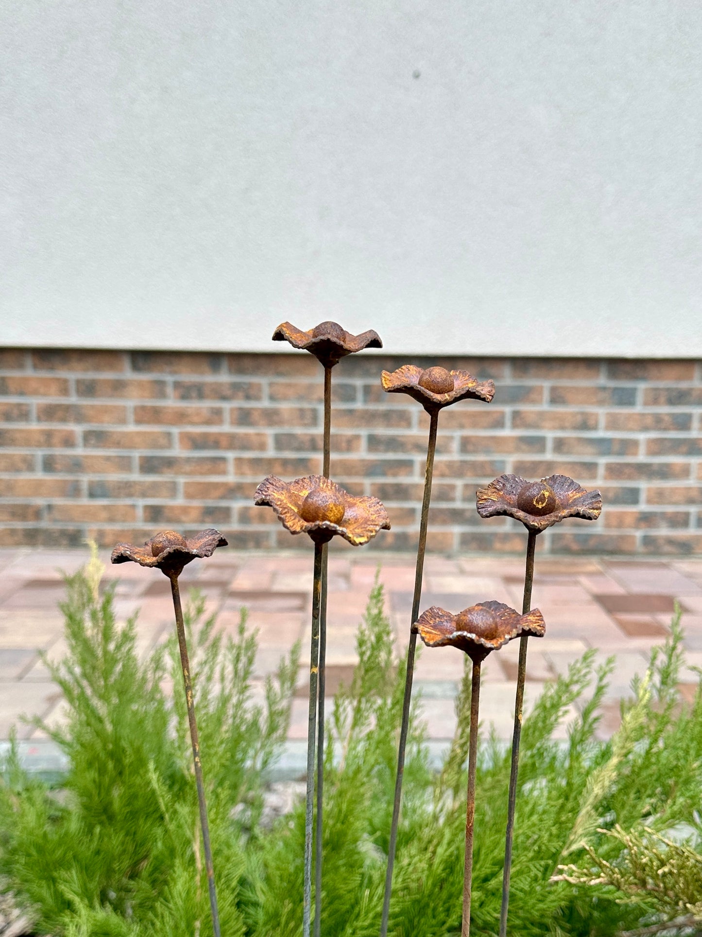 Rusty flowers set of 6, Poppy flowers garden stakes, Metal garden dмecor, metal yard art, outdoor metal decor, Rusty metal garden decor