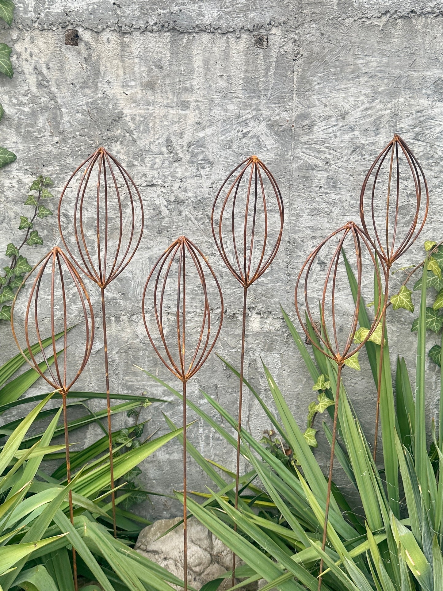 Rusty Finials Set of 6, Garden Stakes, Metal Garden Decor, Metal Yard Art, Outdoor Metal Accents, Rustic Metal Ornaments, Garden Sculpture