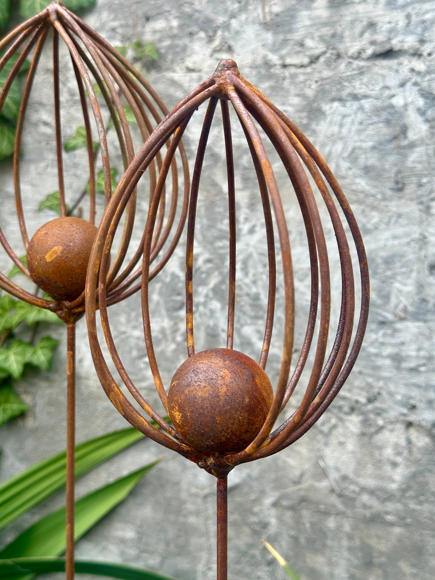 Rusty Finials Set of 3, Rustic Metal Garden Stakes, Outdoor Yard Art, Weathered Metal Ornaments, Unique Garden Sculpture and Decor