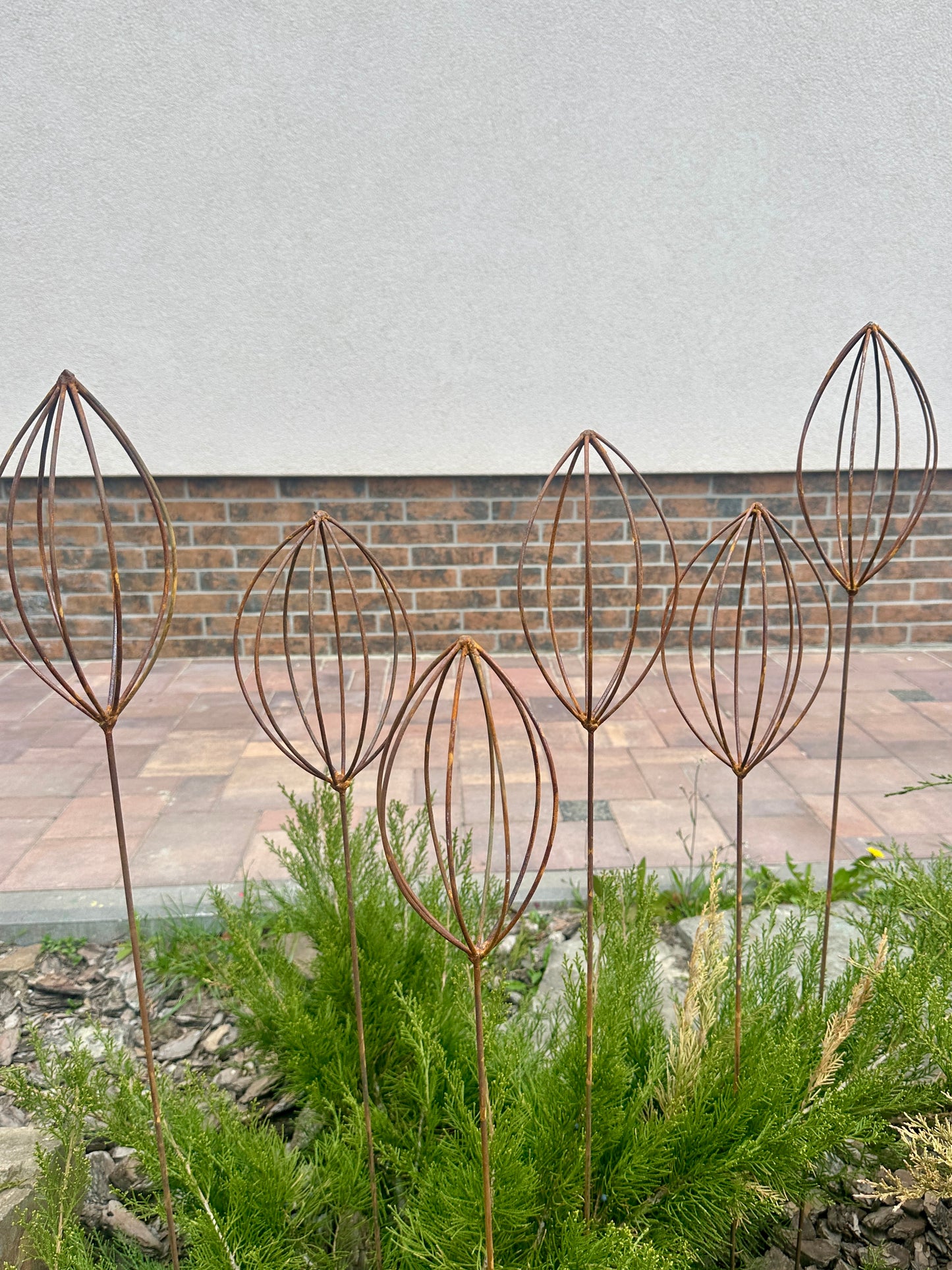 Rusty Finials Set of 6, Garden Stakes, Metal Garden Decor, Metal Yard Art, Outdoor Metal Accents, Rustic Metal Ornaments, Garden Sculpture