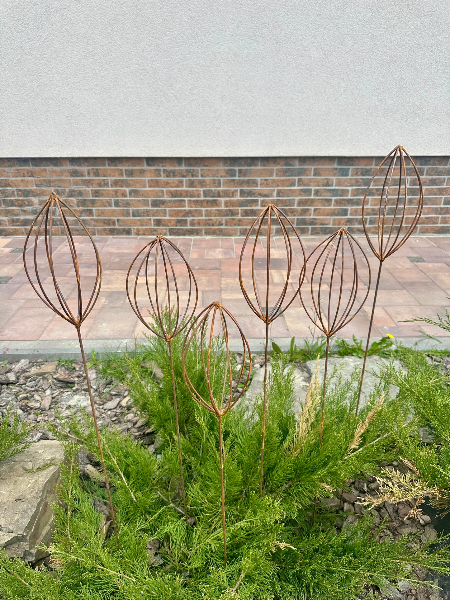 Rusty Finials Set of 6, Garden Stakes, Metal Garden Decor, Metal Yard Art, Outdoor Metal Accents, Rustic Metal Ornaments, Garden Sculpture