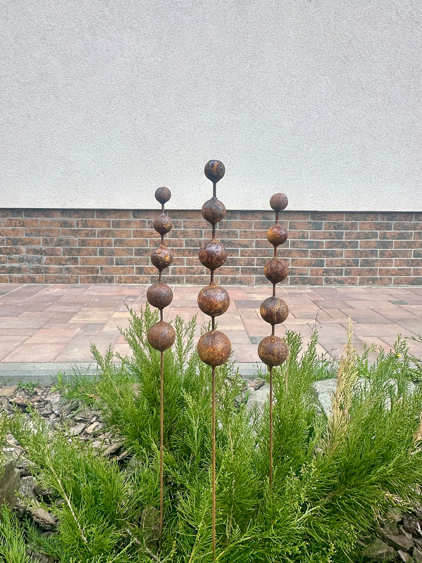 Rusty Flower Buds Set of 3, Garden Stakes, Metal Garden Decor, Yard Art, Outdoor Metal Sculpture, Rustic Garden Decorations
