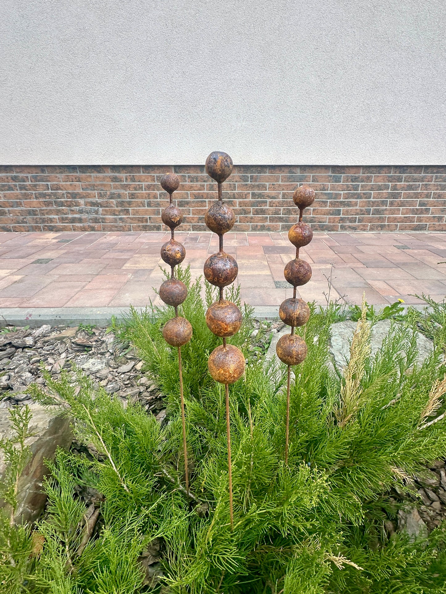 Rusty Flower Buds Set of 3, Garden Stakes, Metal Garden Decor, Yard Art, Outdoor Metal Sculpture, Rustic Garden Decorations