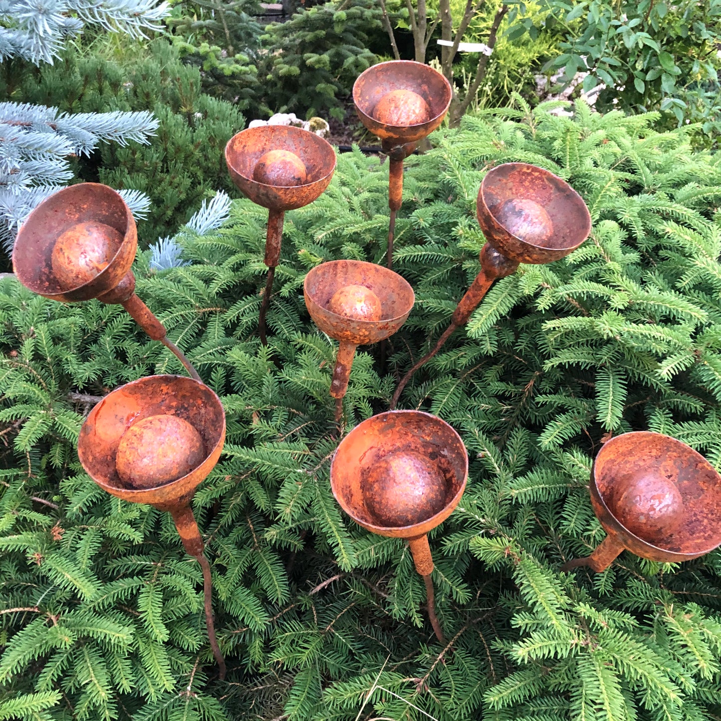 Rusty flowers set of 8, Metal garden decor, 8 Rusty flowers garden stakes, metal yard art, outdoor metal decor, Rusty metal garden decor