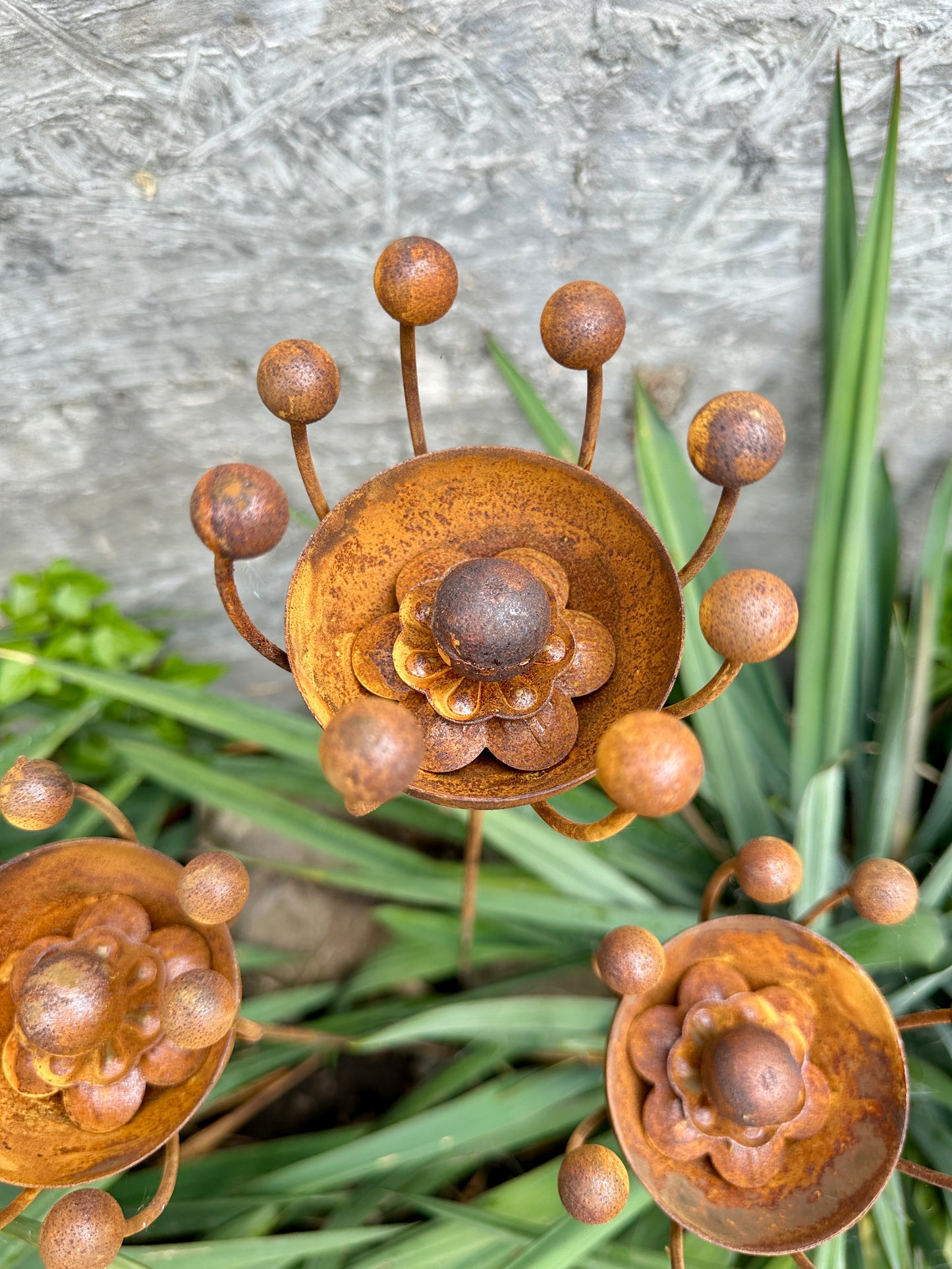 Rustic Metal Exotic Flowers Set of 3, Handmade Garden Decor, Outdoor Yard Art, Unique Landscaping Accent, Rusty Flower Rain Catchers Gift