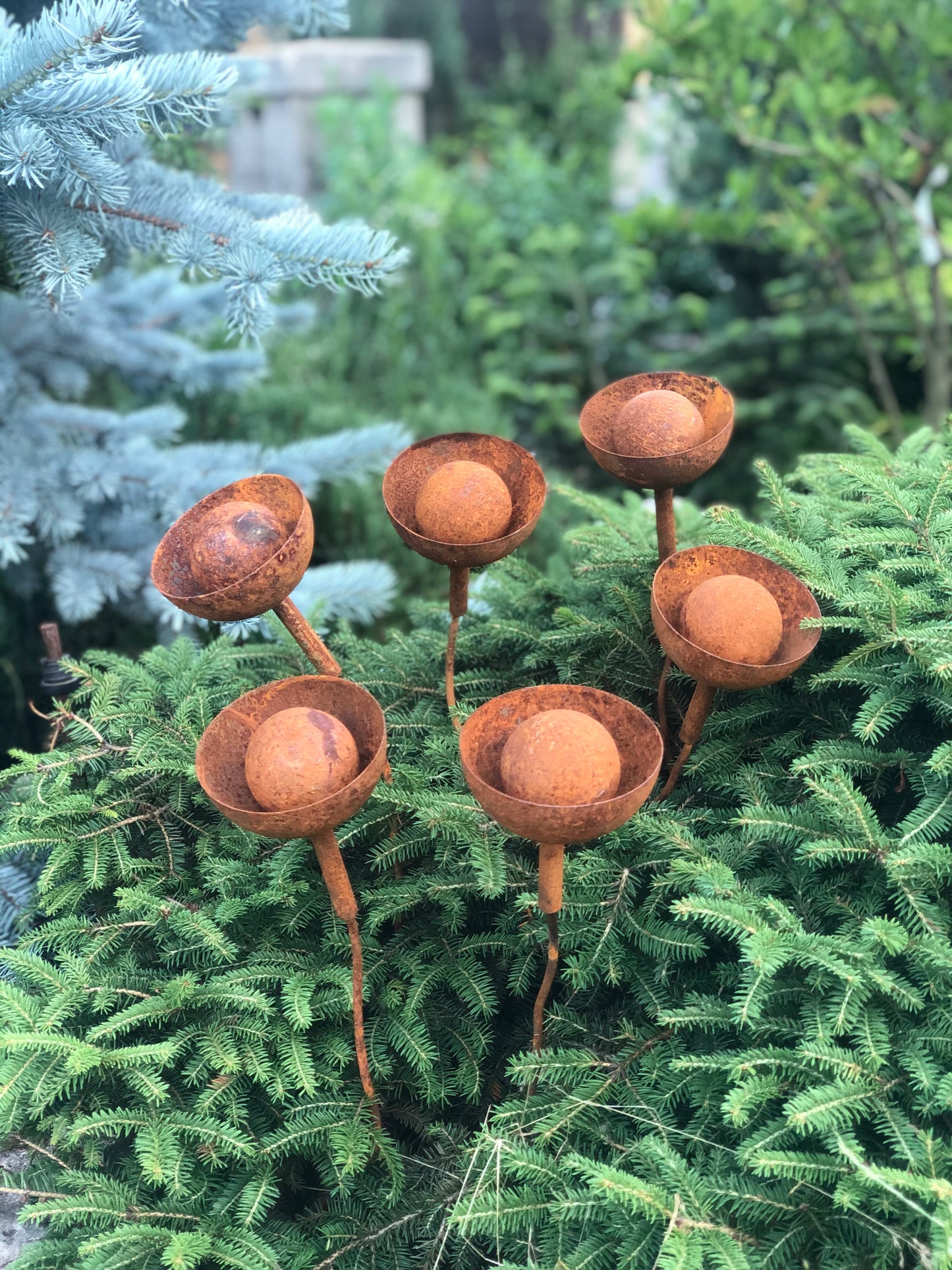 Rusty flowers set of 6, Metal garden decor, 6 Rusty flowers garden stakes, metal yard art, outdoor metal decor, Rusty metal garden decor