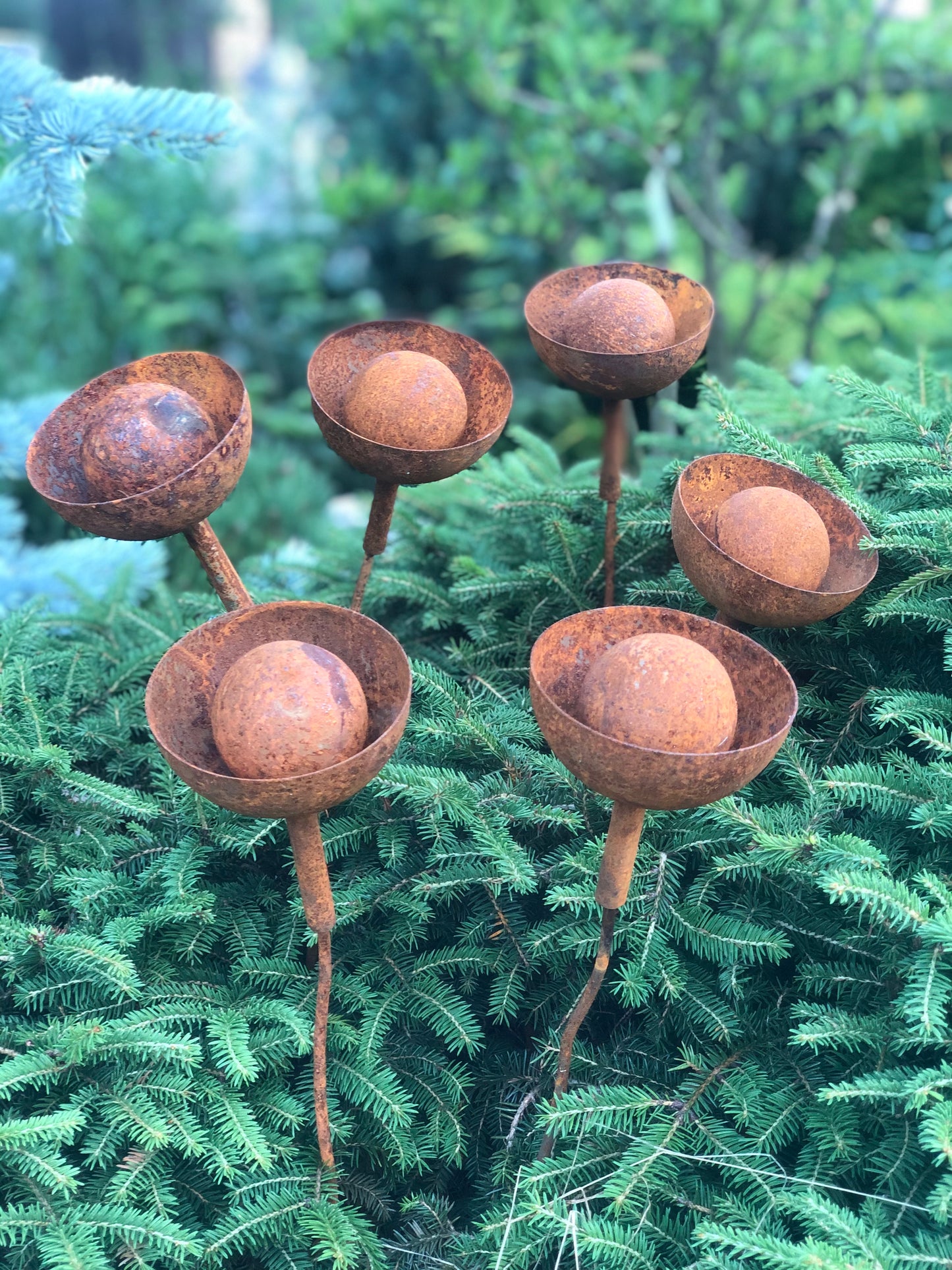 Rusty flowers set of 6, Metal garden decor, 6 Rusty flowers garden stakes, metal yard art, outdoor metal decor, Rusty metal garden decor