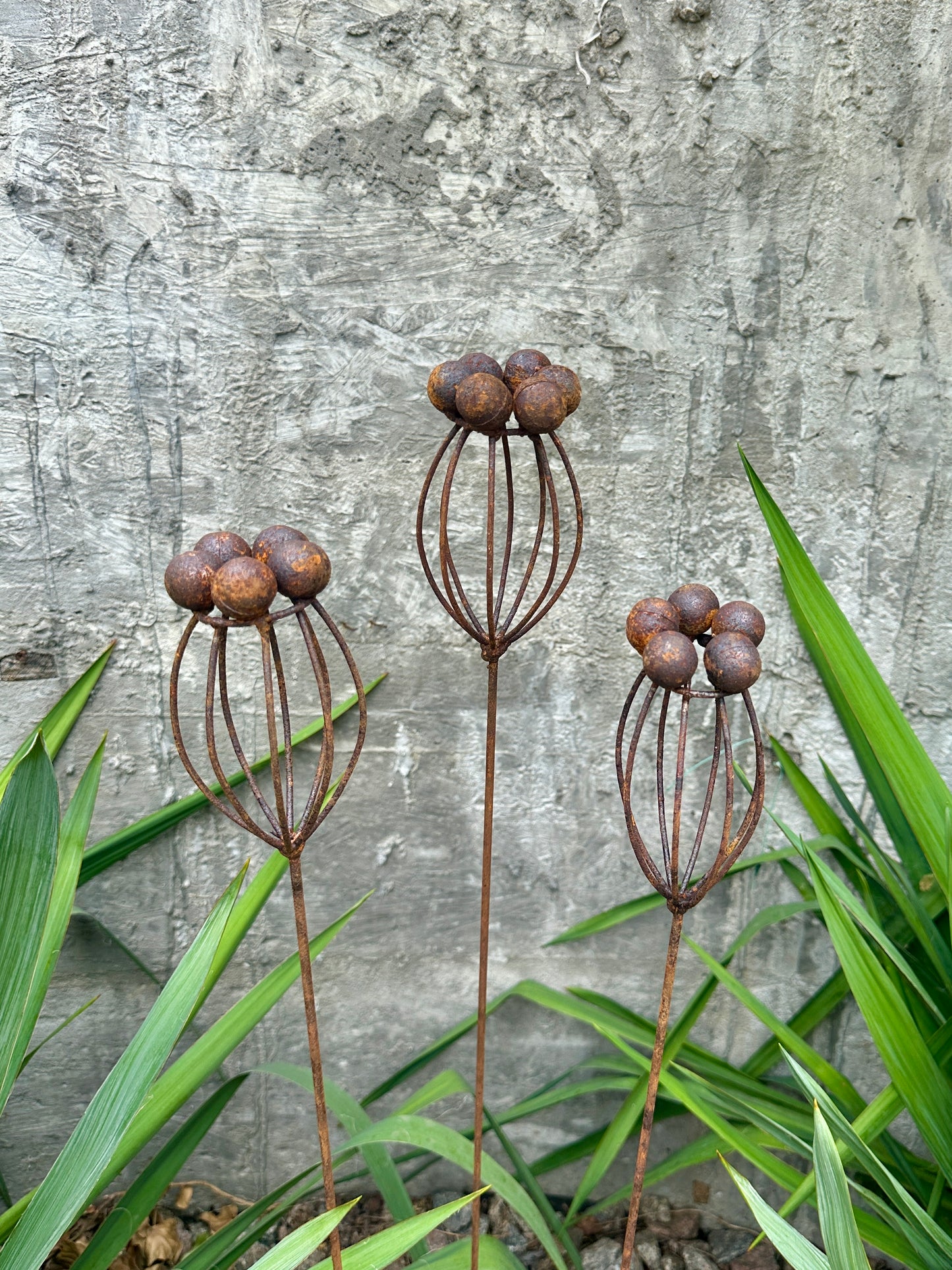 Rustic Metal Exotic Flowers Set of 3, Handmade Garden Decor, Outdoor Yard Art, Unique Landscaping Accent