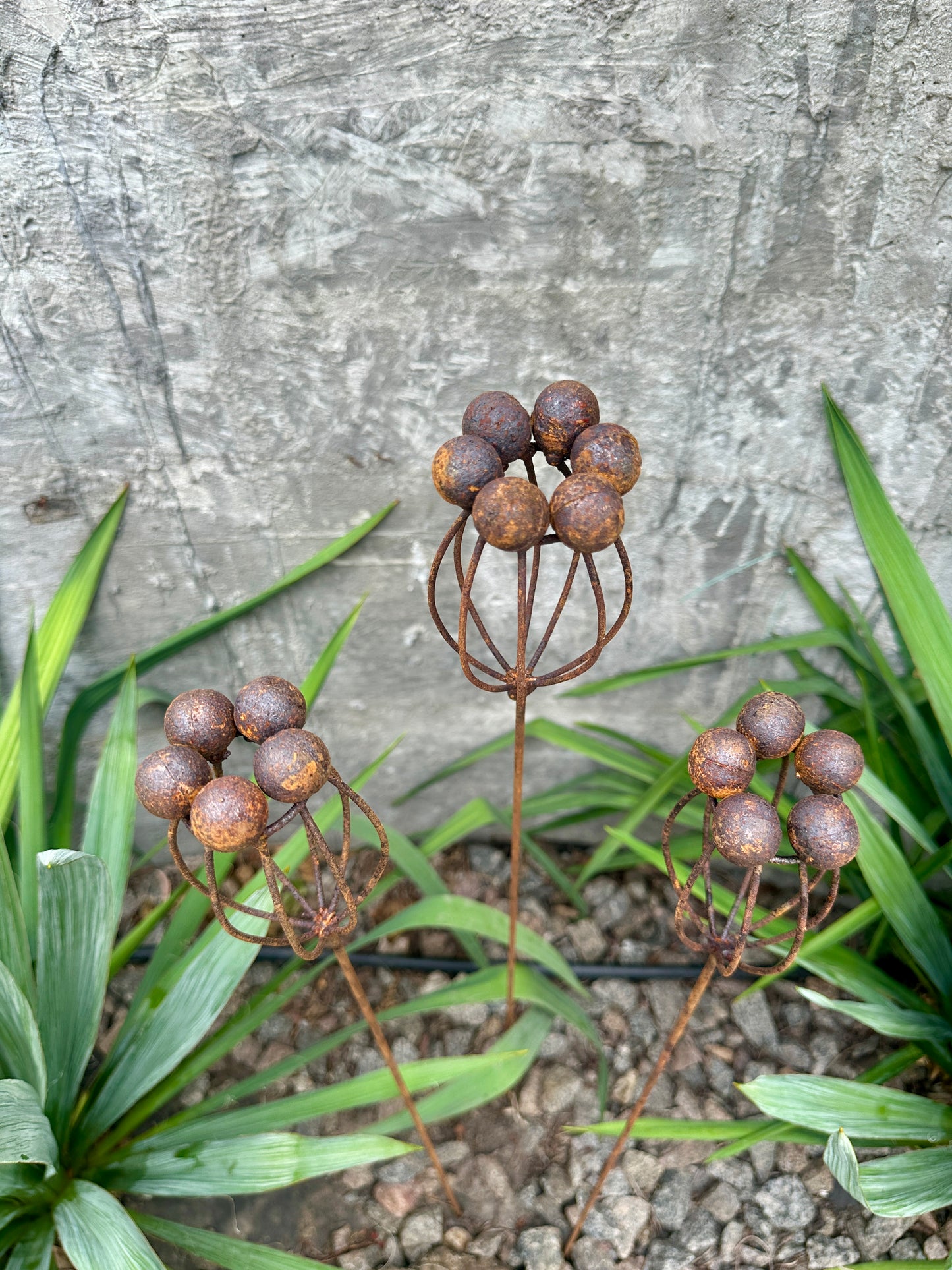 Rustic Metal Exotic Flowers Set of 3, Handmade Garden Decor, Outdoor Yard Art, Unique Landscaping Accent