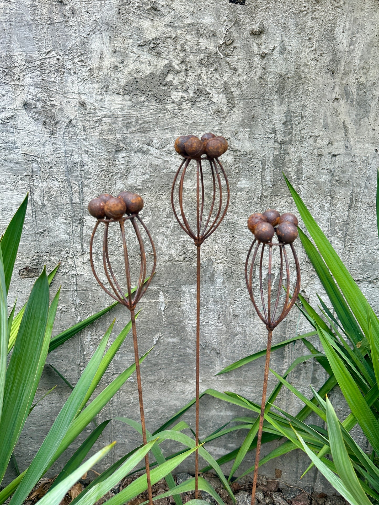 Rustic Metal Exotic Flowers Set of 3, Handmade Garden Decor, Outdoor Yard Art, Unique Landscaping Accent